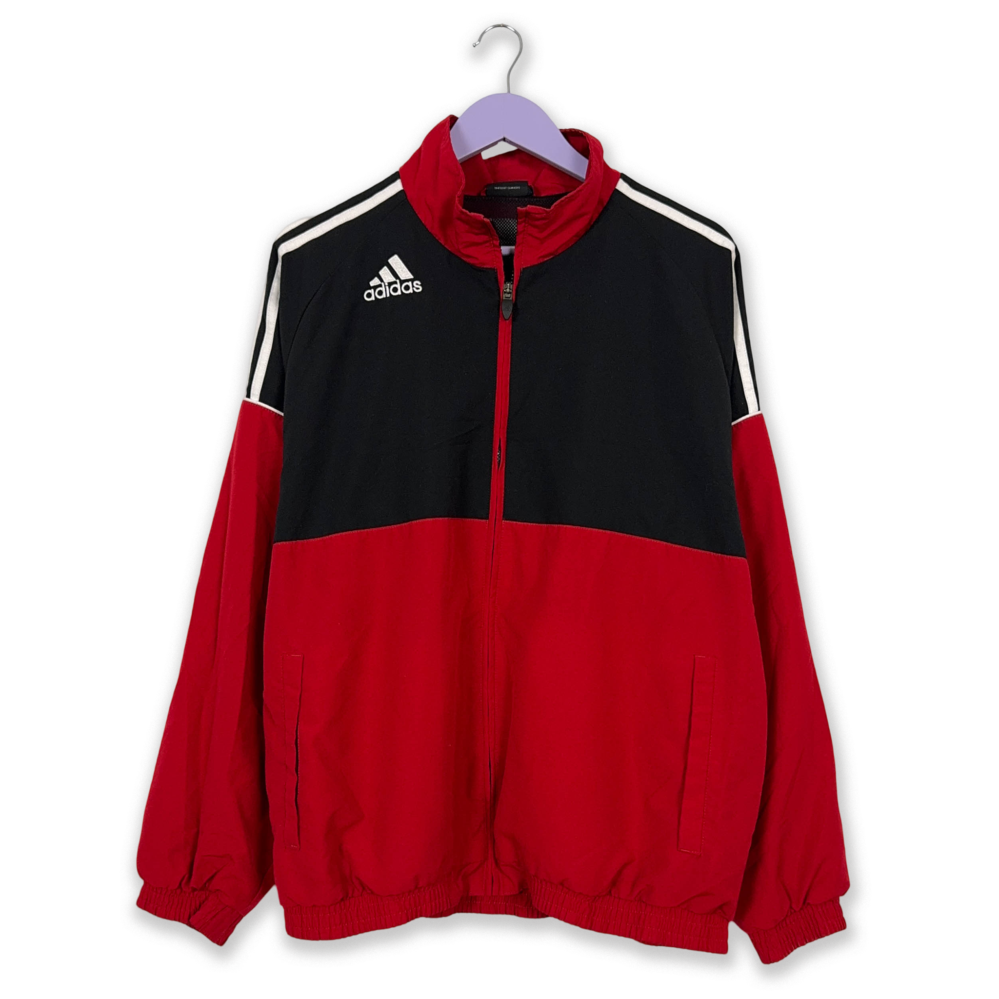 Giacca a vento Adidas Vintage rossa e nera con zip anni 2000