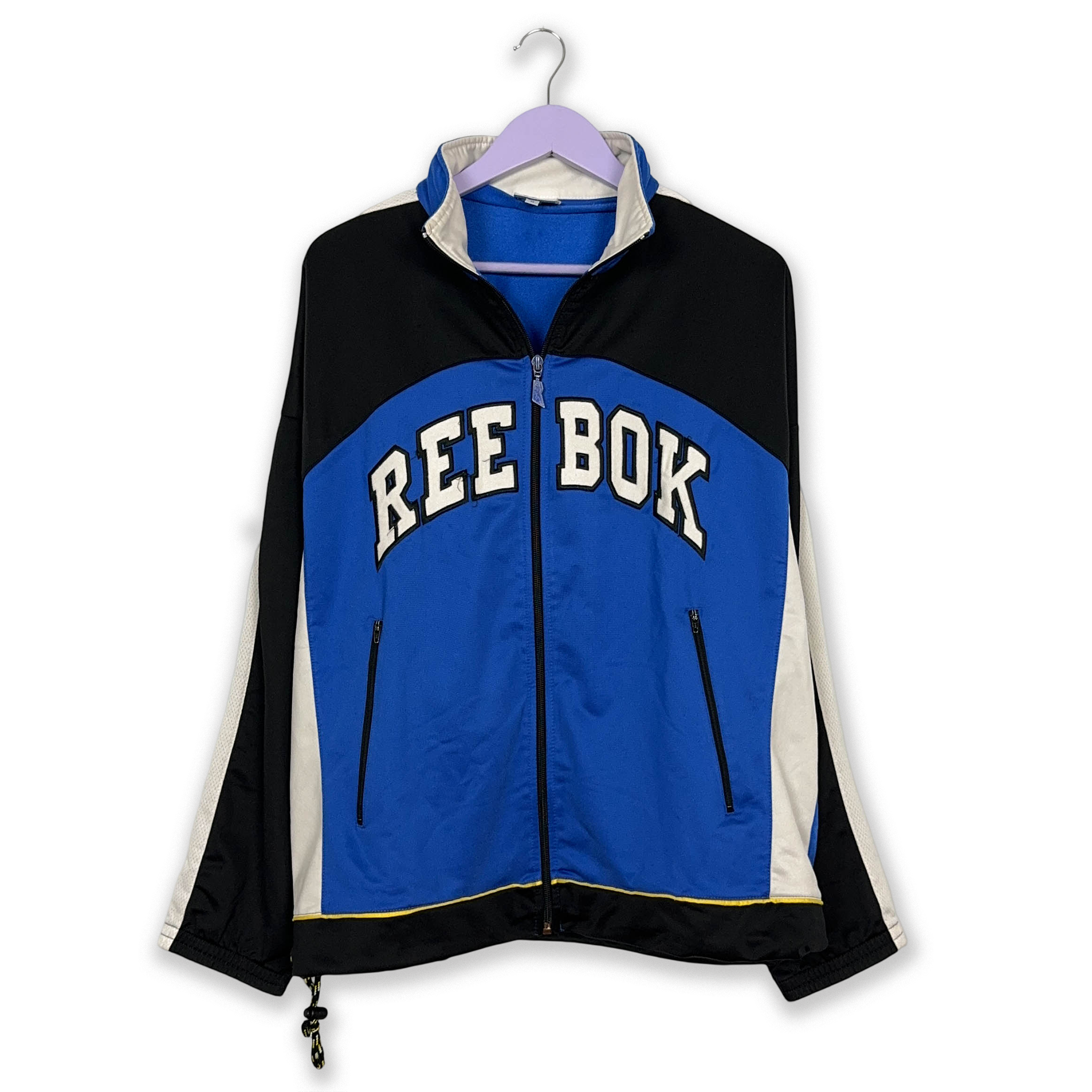 Felpa Reebok Vintage blu e nera con zip anni 90 Taglia M/L uomo