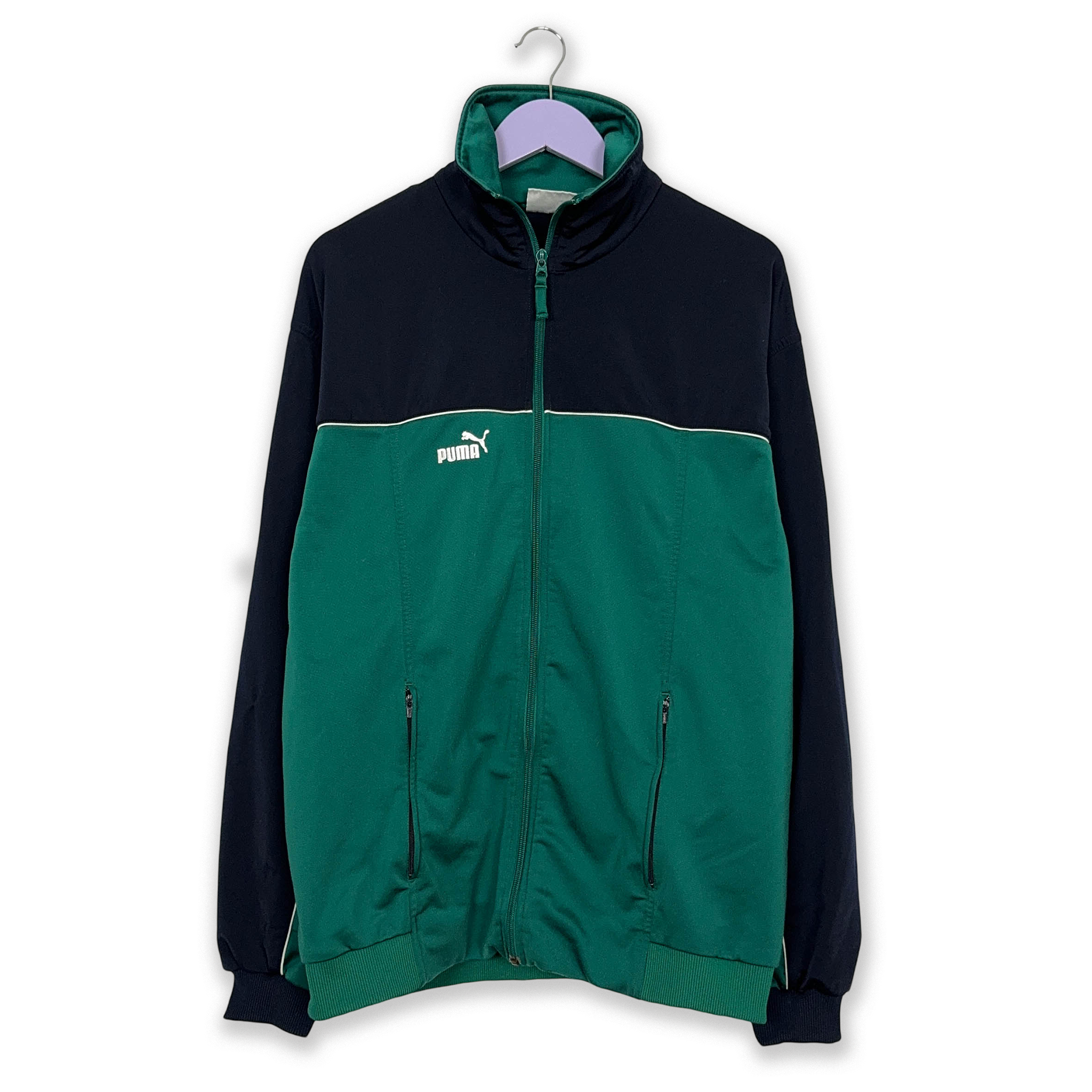 Puma Vintage Green and Dark Blue Zip Up Sweatshirt 2000s Size XL