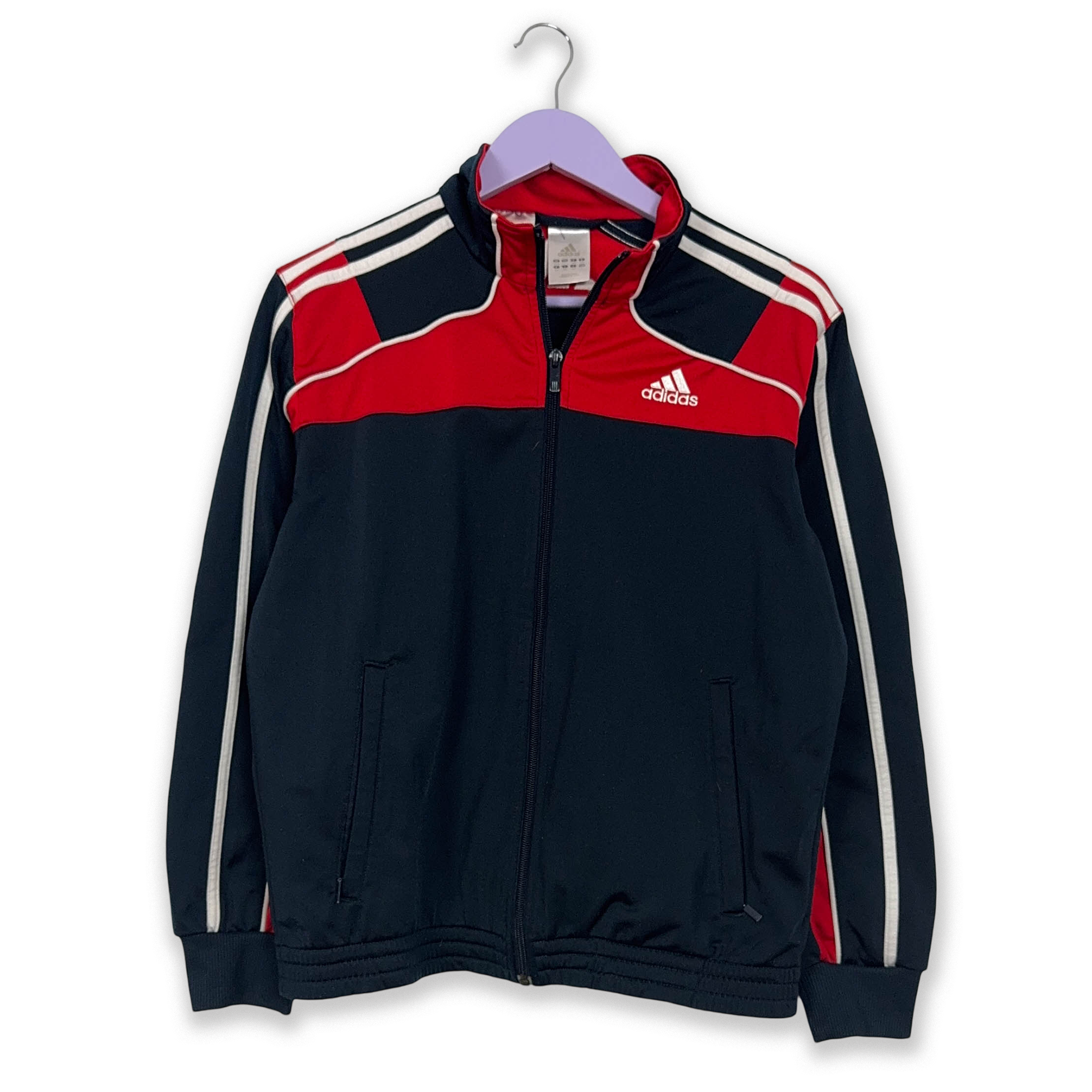 Felpa Adidas Vintage blu scuro e rosso con zip anni 2000 Taglia