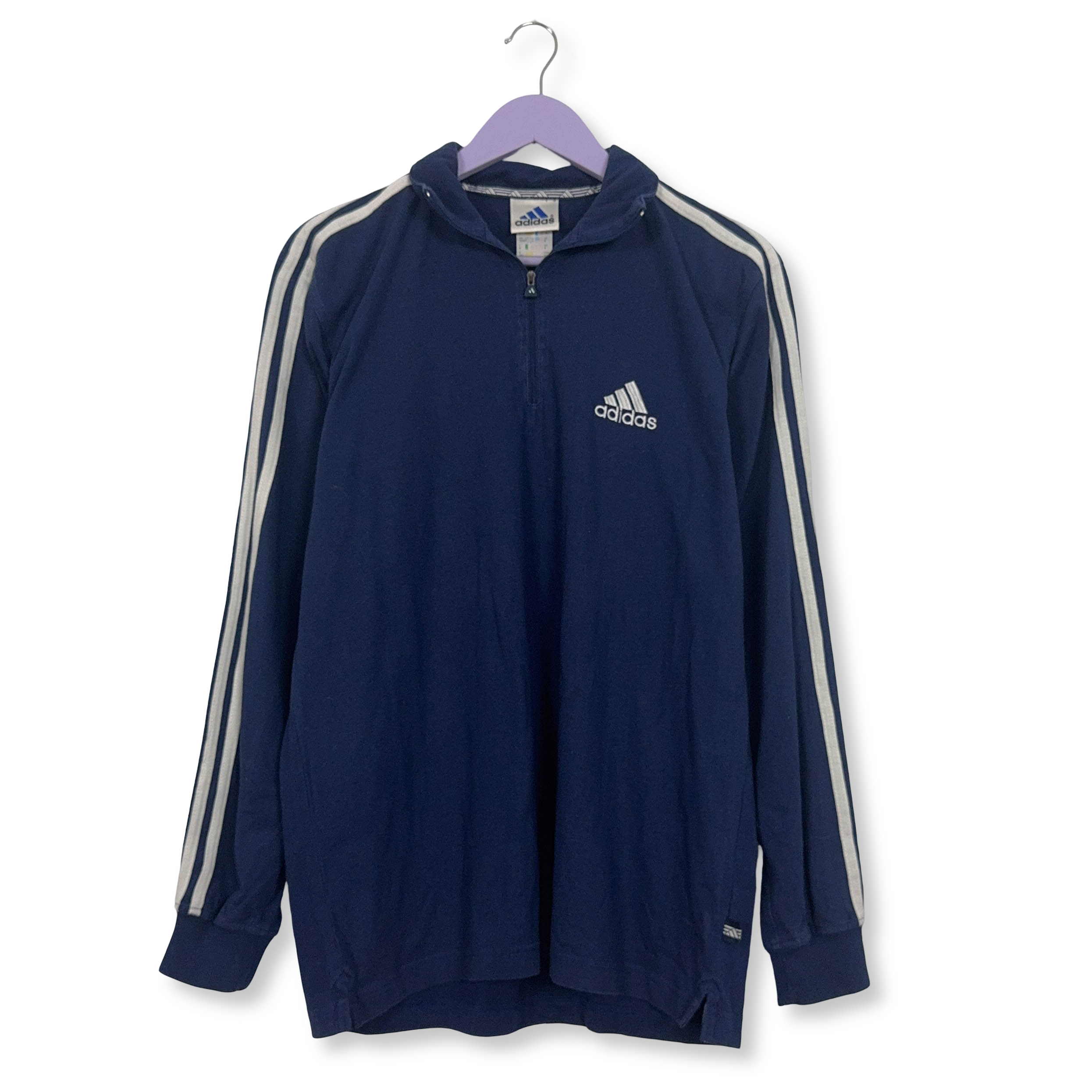 Felpa Adidas Vintage blu scura con zip anni 90 Taglia L uomo