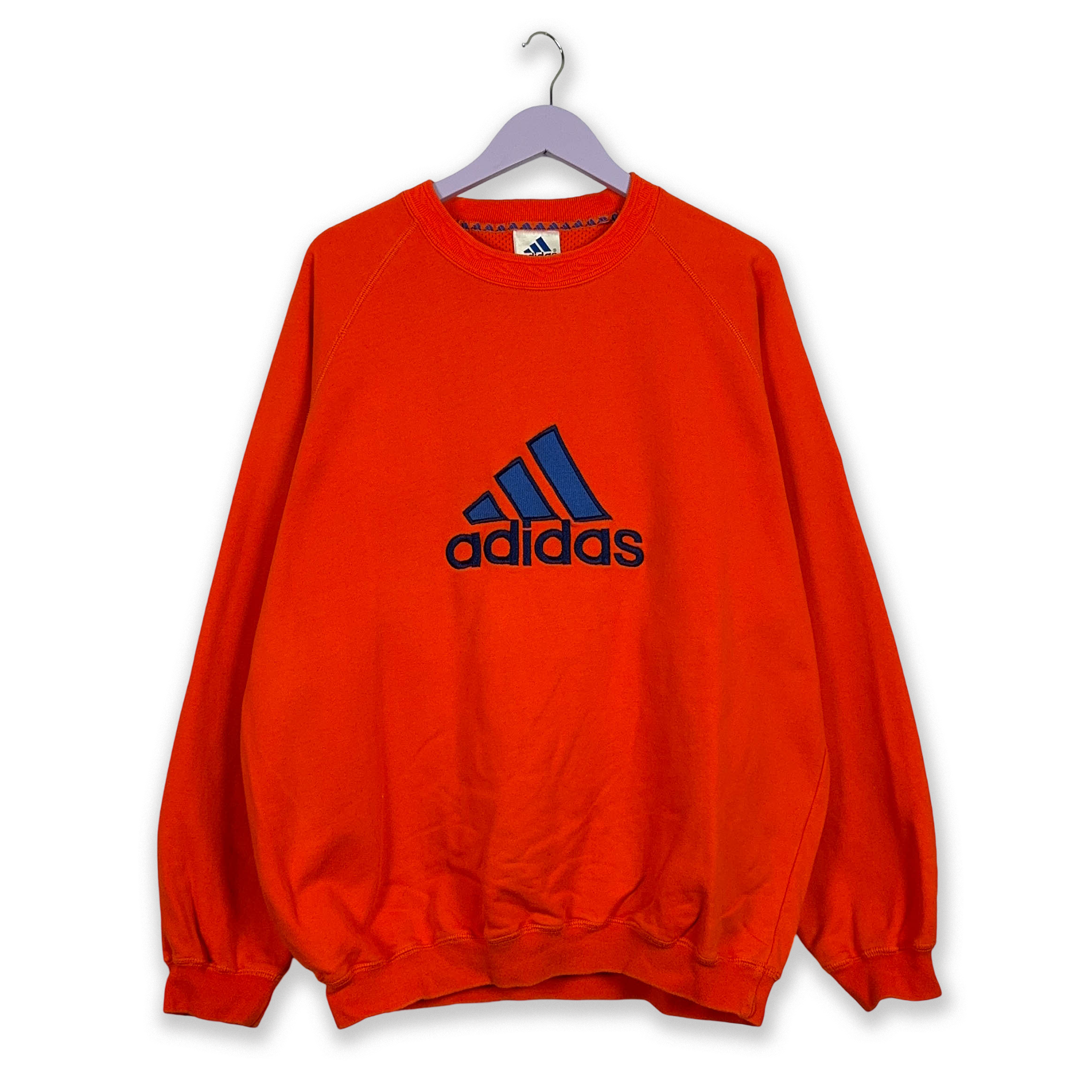 Felpa Adidas Vintage arancione a girocollo anni 90 2000 con ricamo T VintageEcoes