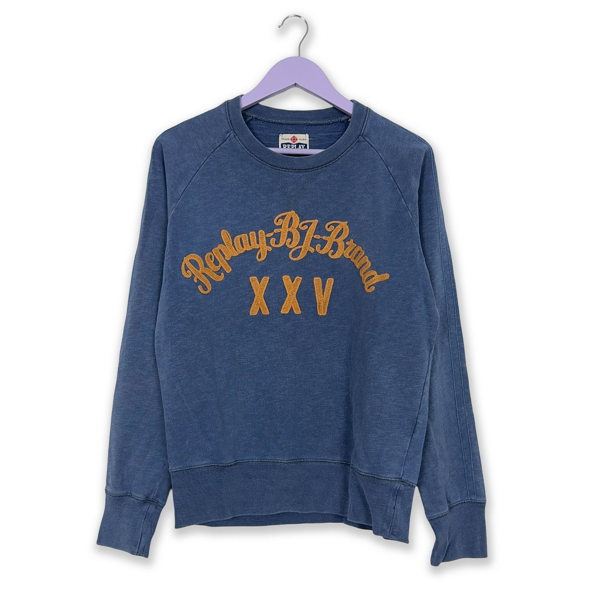 Replay Vintage Blue Crewneck Cotton Sweatshirt with Embroidered