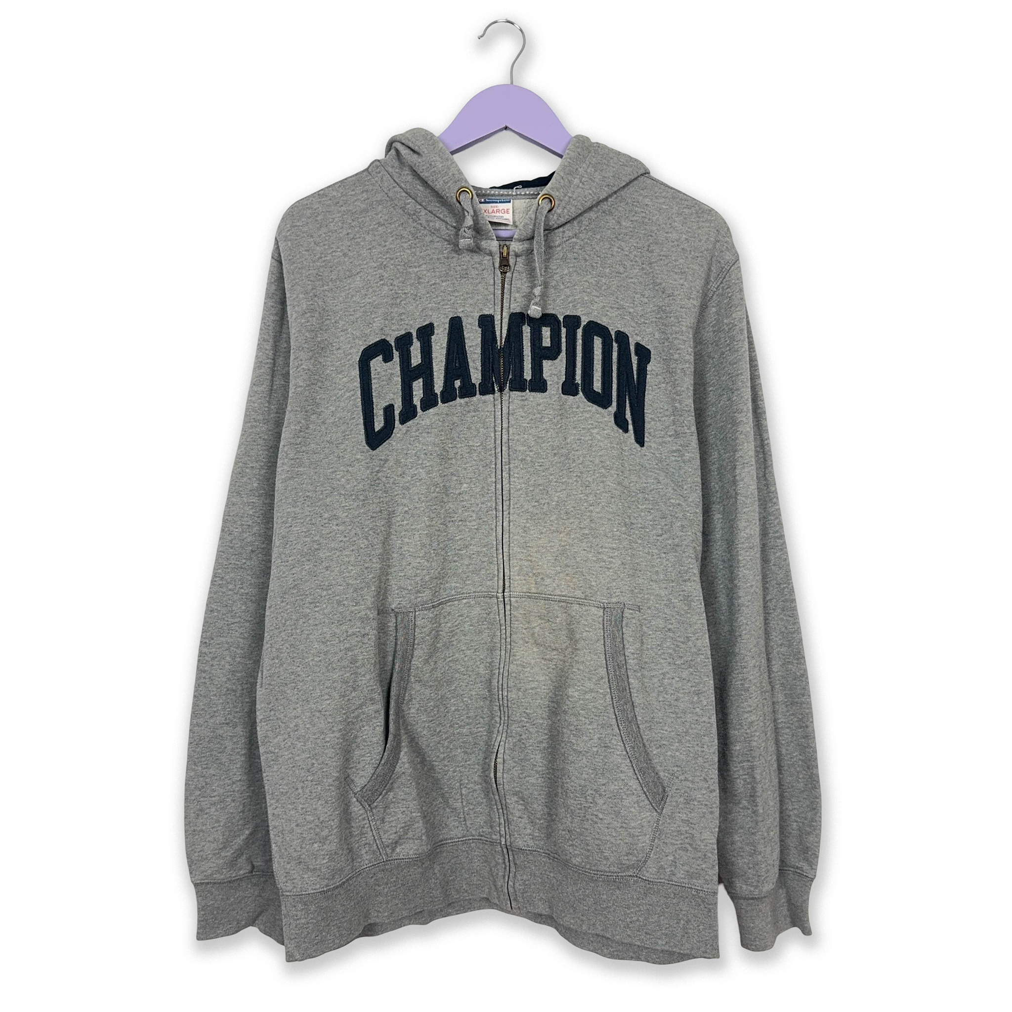 Champion Vintage Grey Hoodie with Large 90's Embroidered Logo
