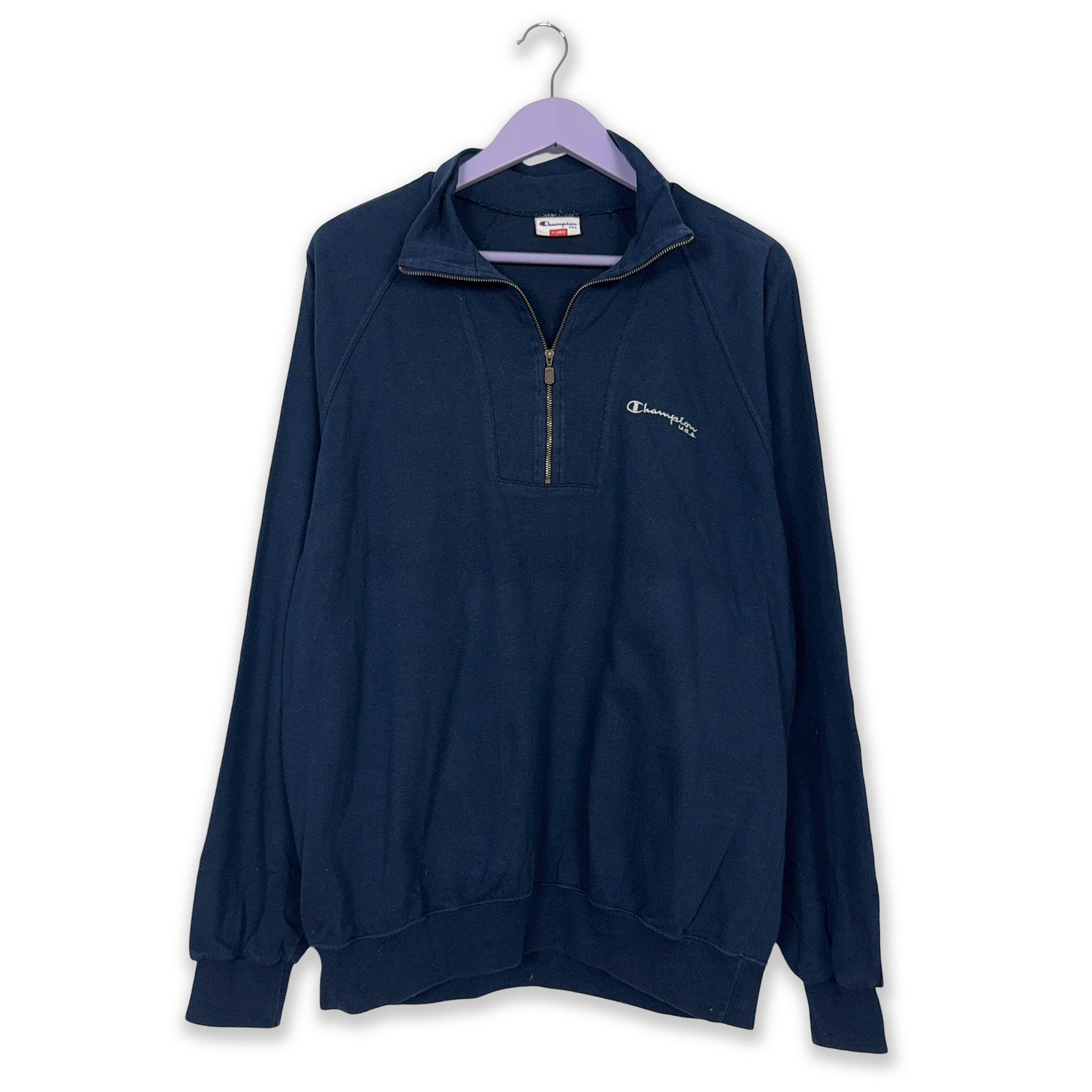 Champion Vintage Dark Blue Quarter Zip Sweatshirt 90s Size XL