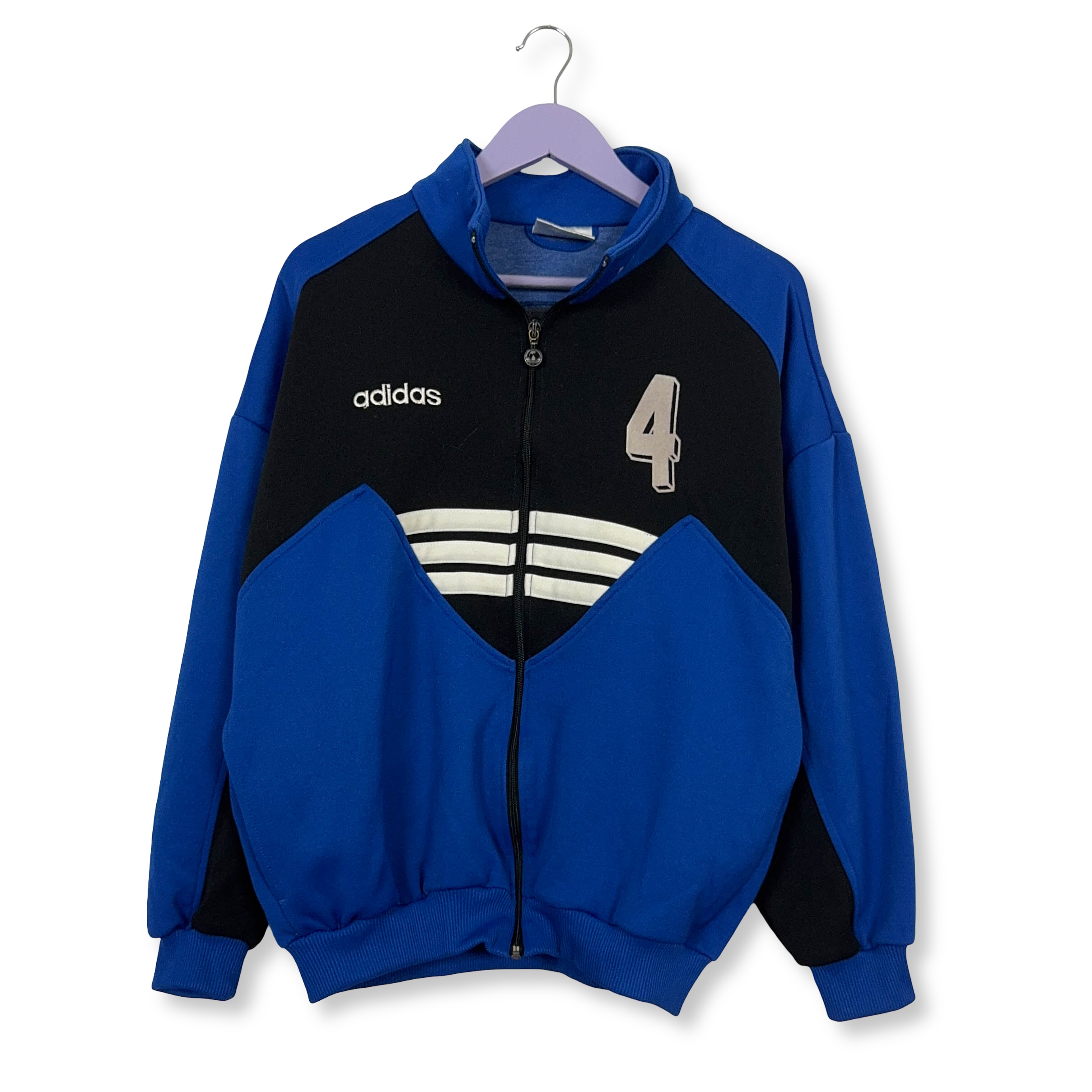 Felpa Adidas Vintage blu e nera con zip 15% cotone anni 90