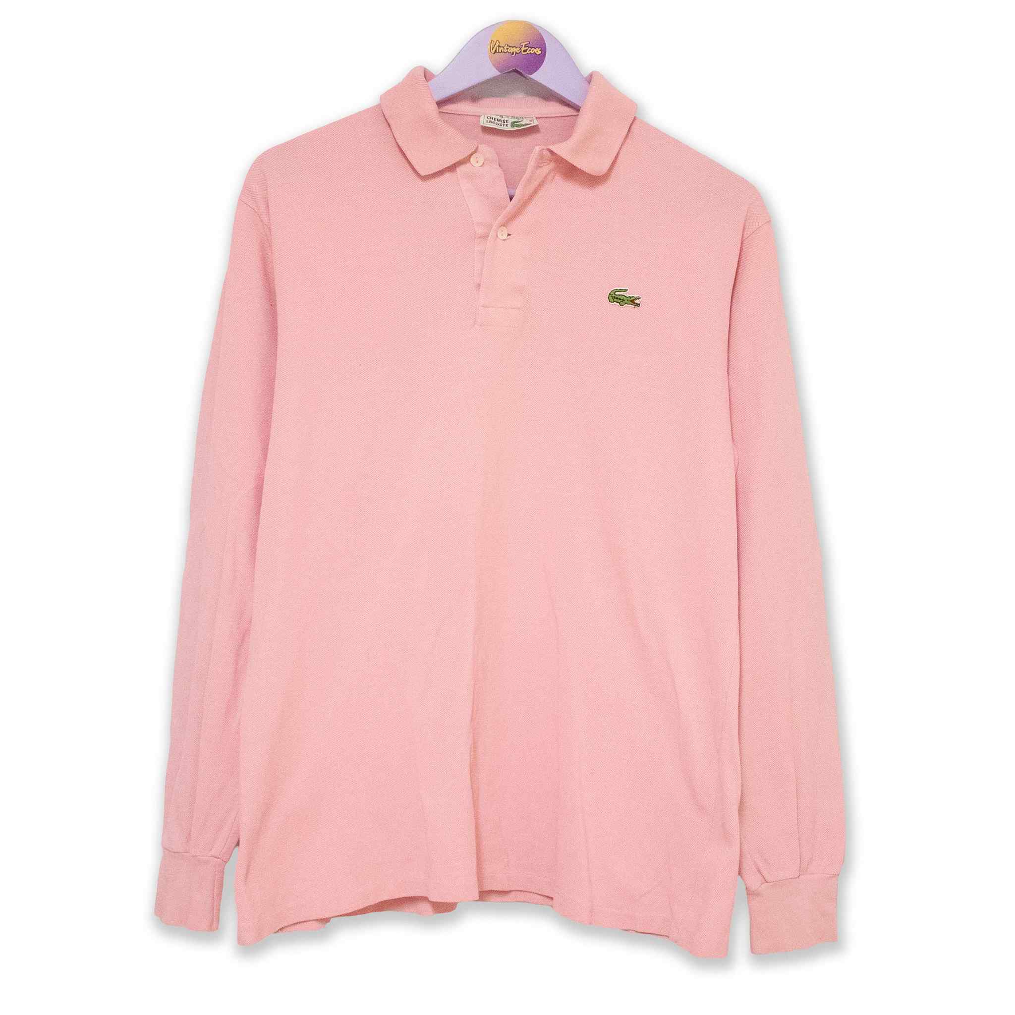 Polo Lacoste Vintage rosa a manica lunga tinta unita Taglia