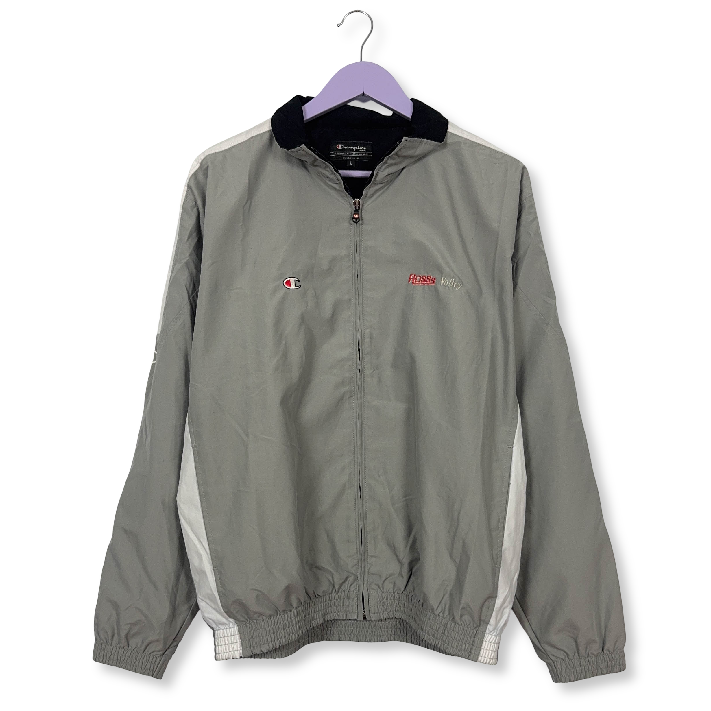 Giacca a vento Champion Vintage grigia con zip anni 90 Taglia L