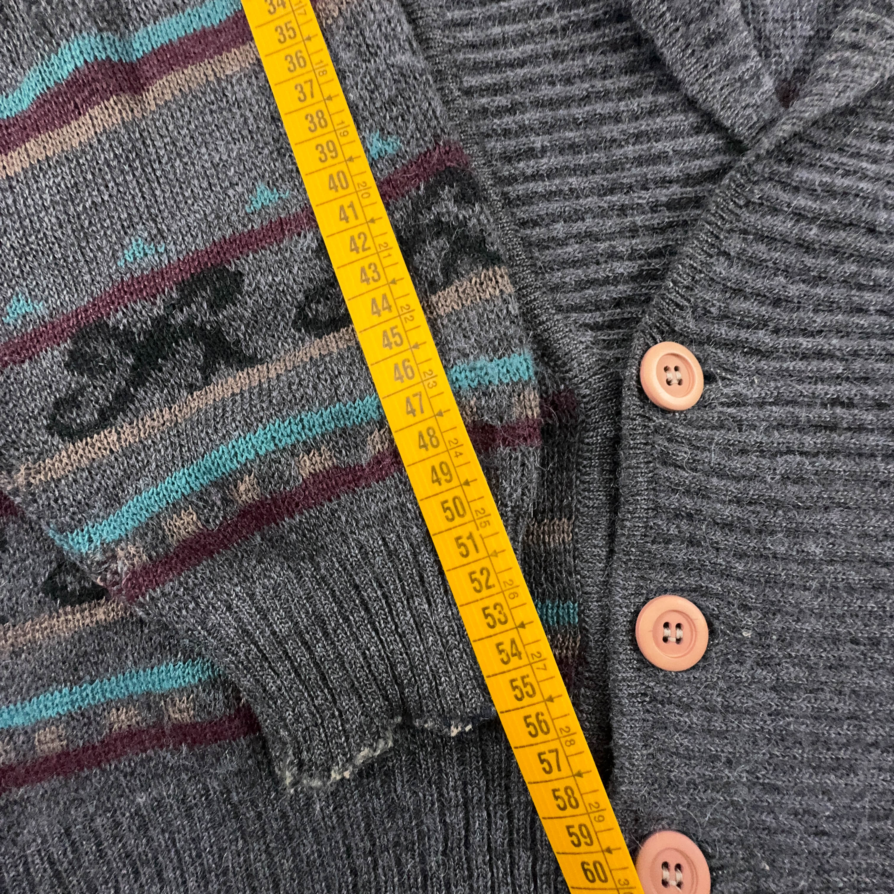 Vintage Grey Patterned Cardigan 50% Wool and Alpaca with Buttons - Size 52 Men