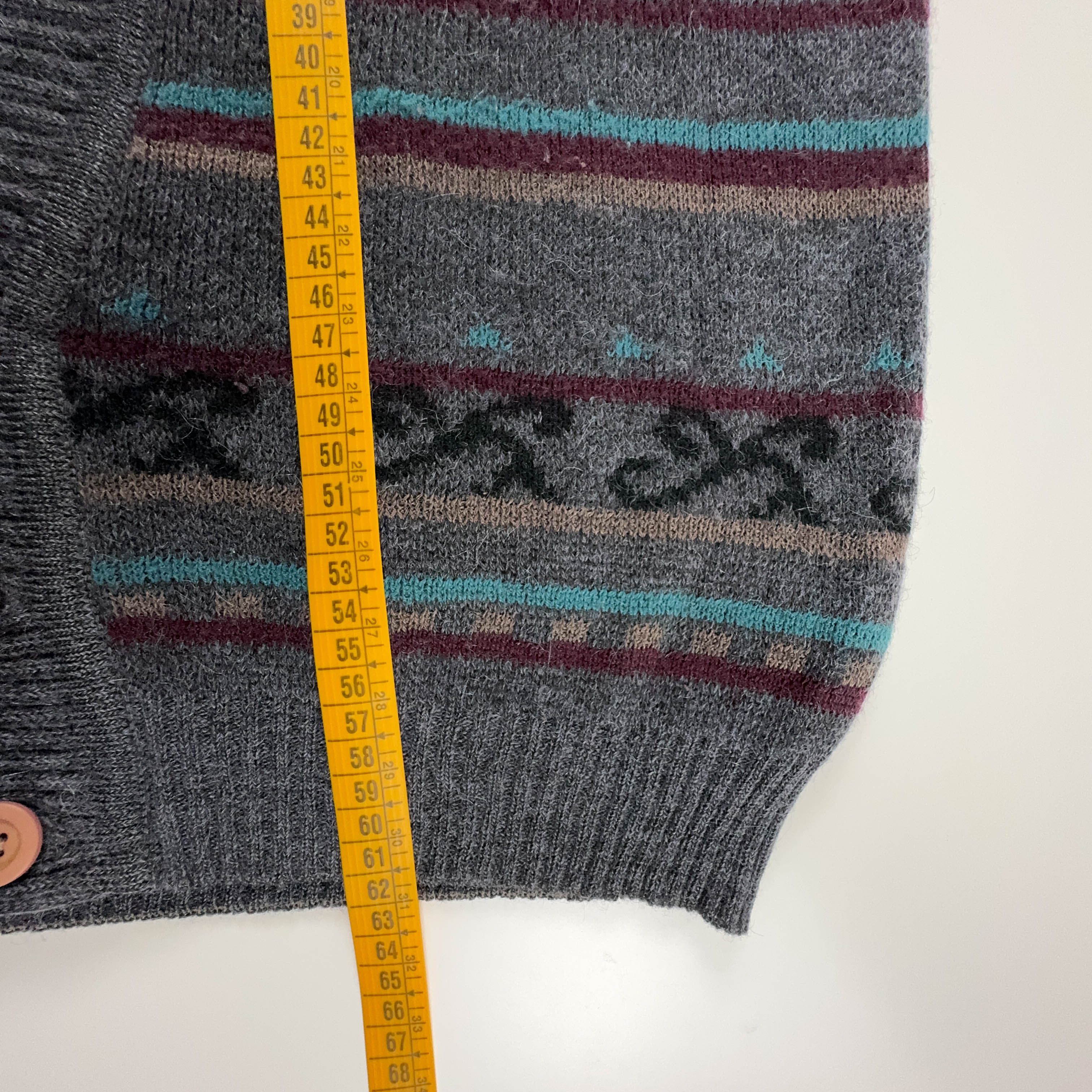 Vintage Grey Patterned Cardigan 50% Wool and Alpaca with Buttons - Size 52 Men