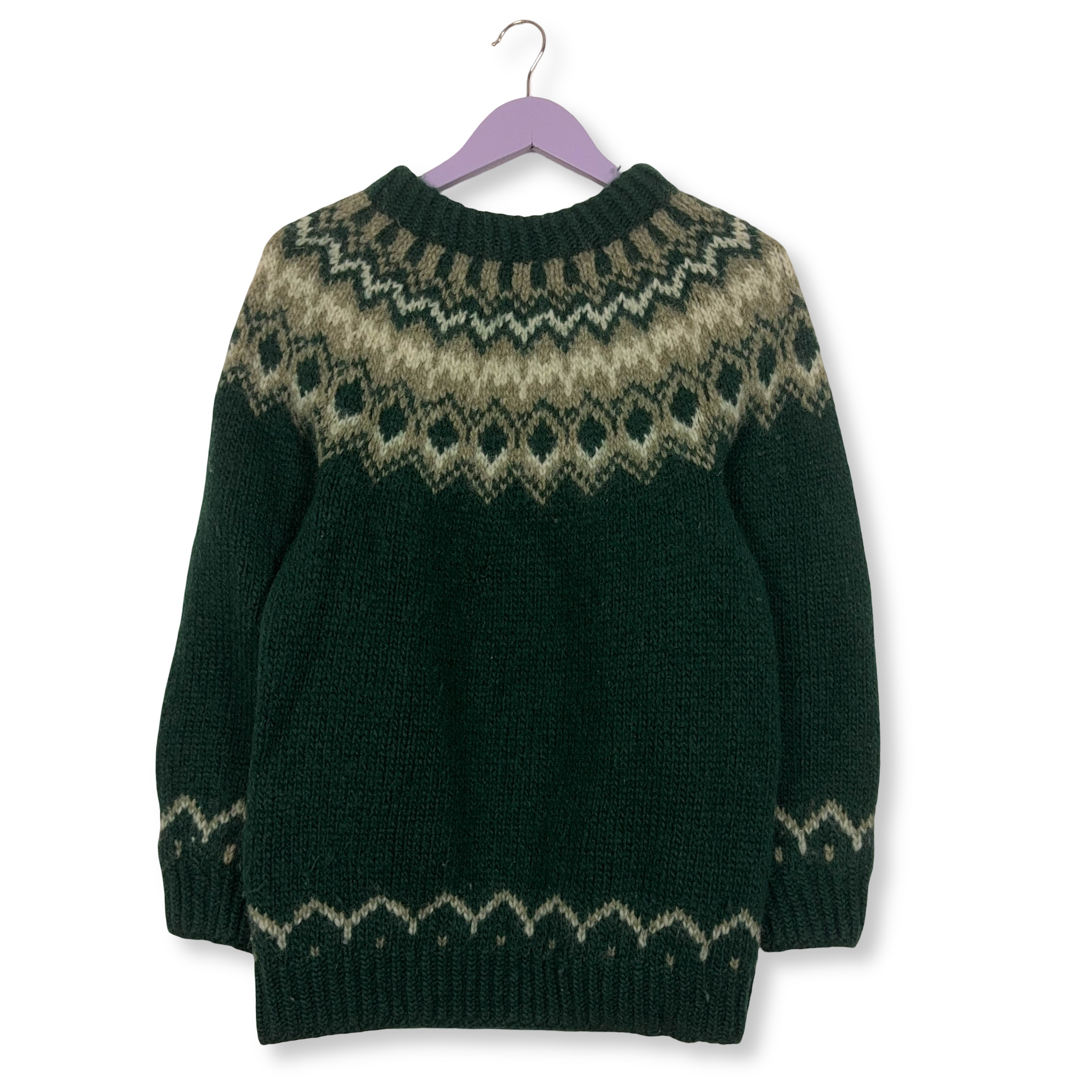 Maglione Vintage Handmade verde e crema a girocollo anni 80 90 - Taglia S uomo