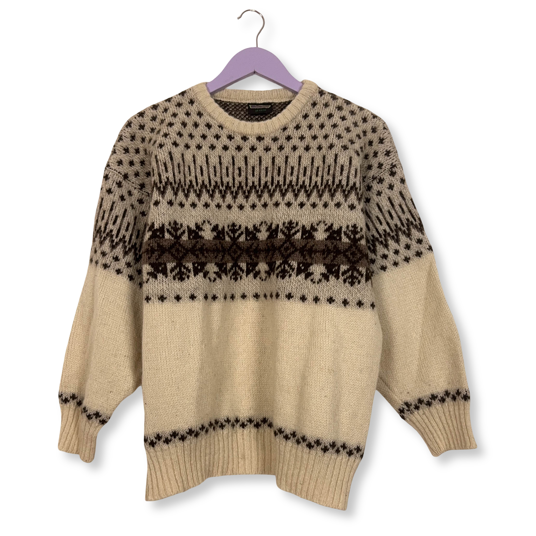 Maglione Vintage crema e marrone 70% lana anni 80 90 - Taglia M 48/50 uomo