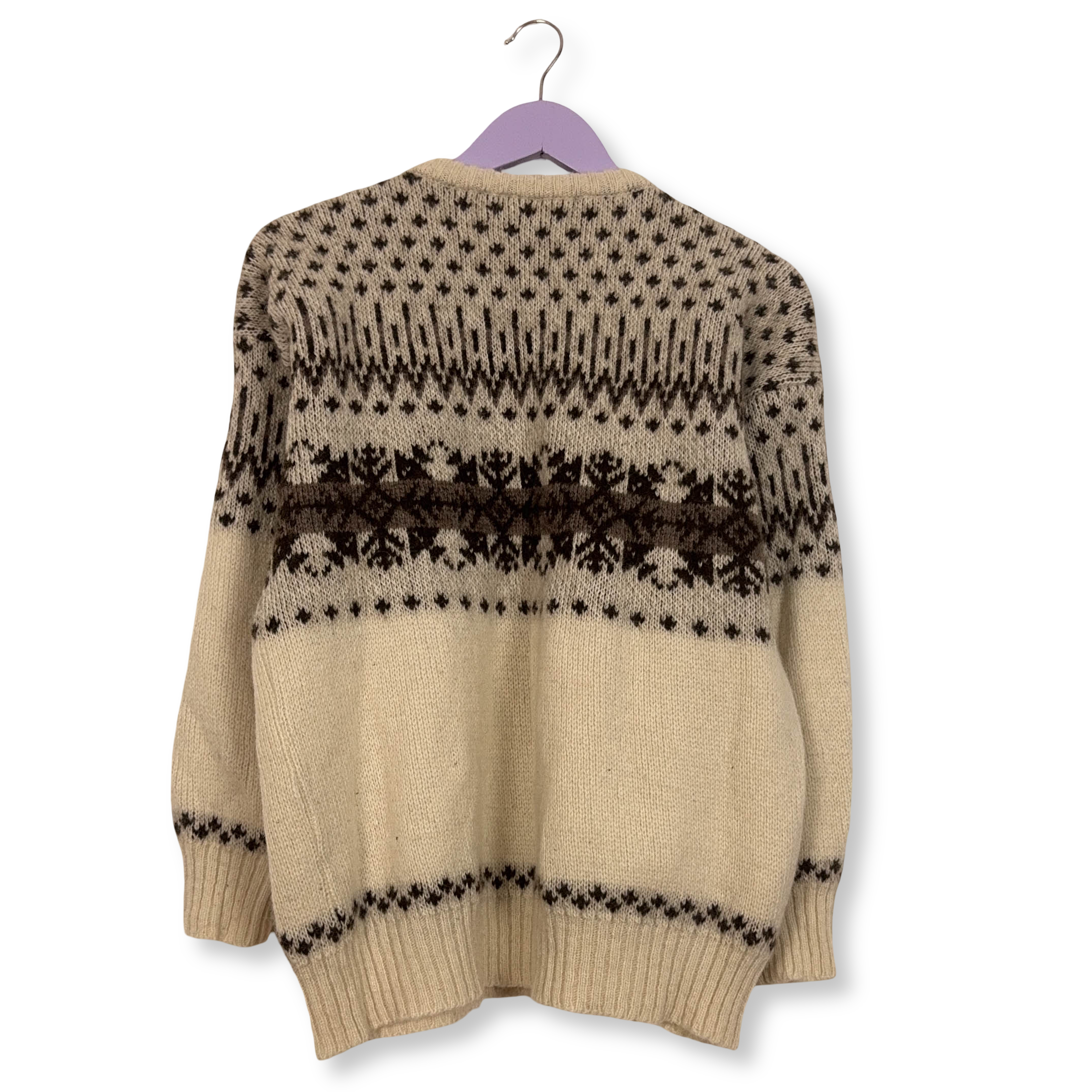 Maglione Vintage crema e marrone 70% lana anni 80 90 - Taglia M 48/50 uomo