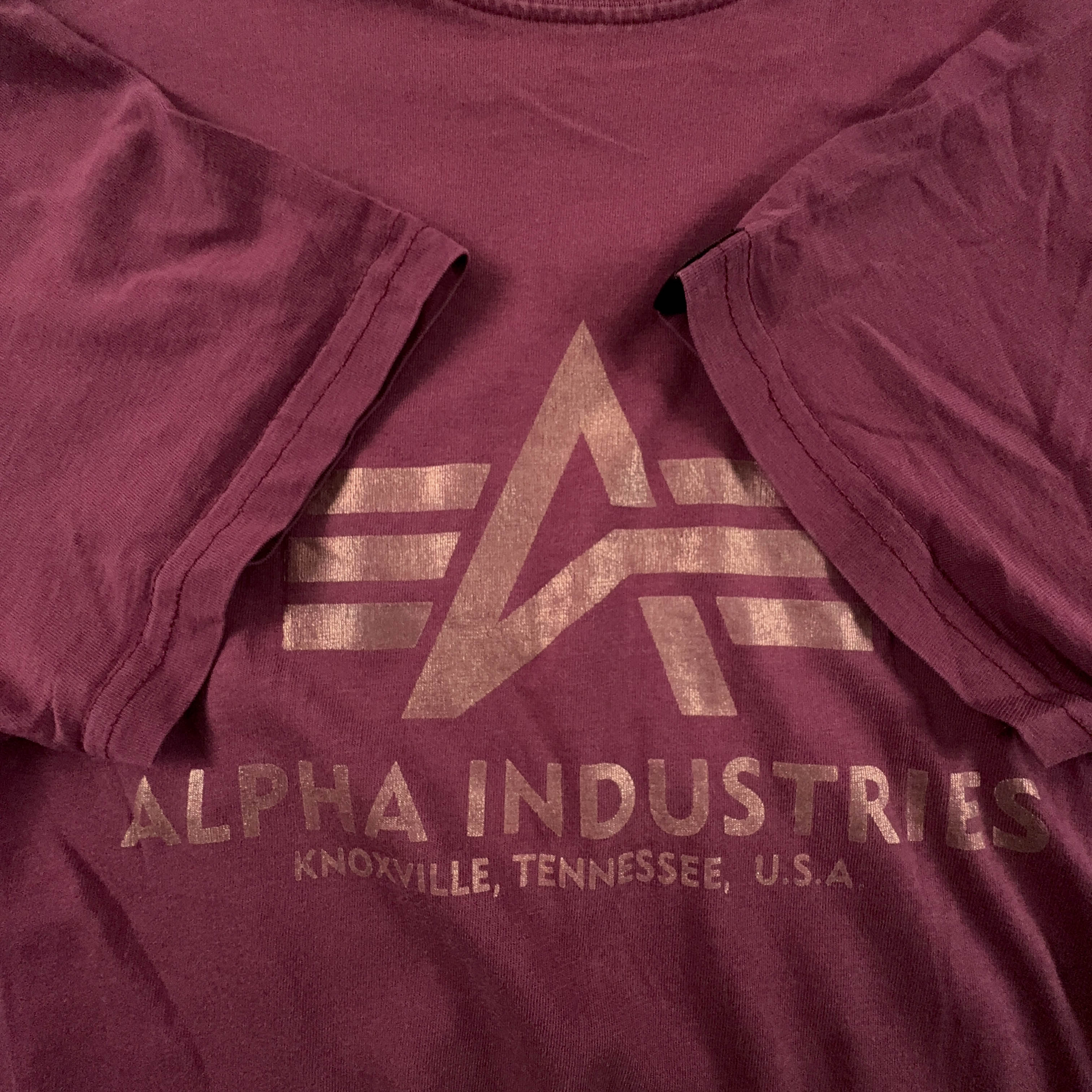 Alpha Industries Burgundy Crew Neck Cotton T-Shirt - Men's Size Medium