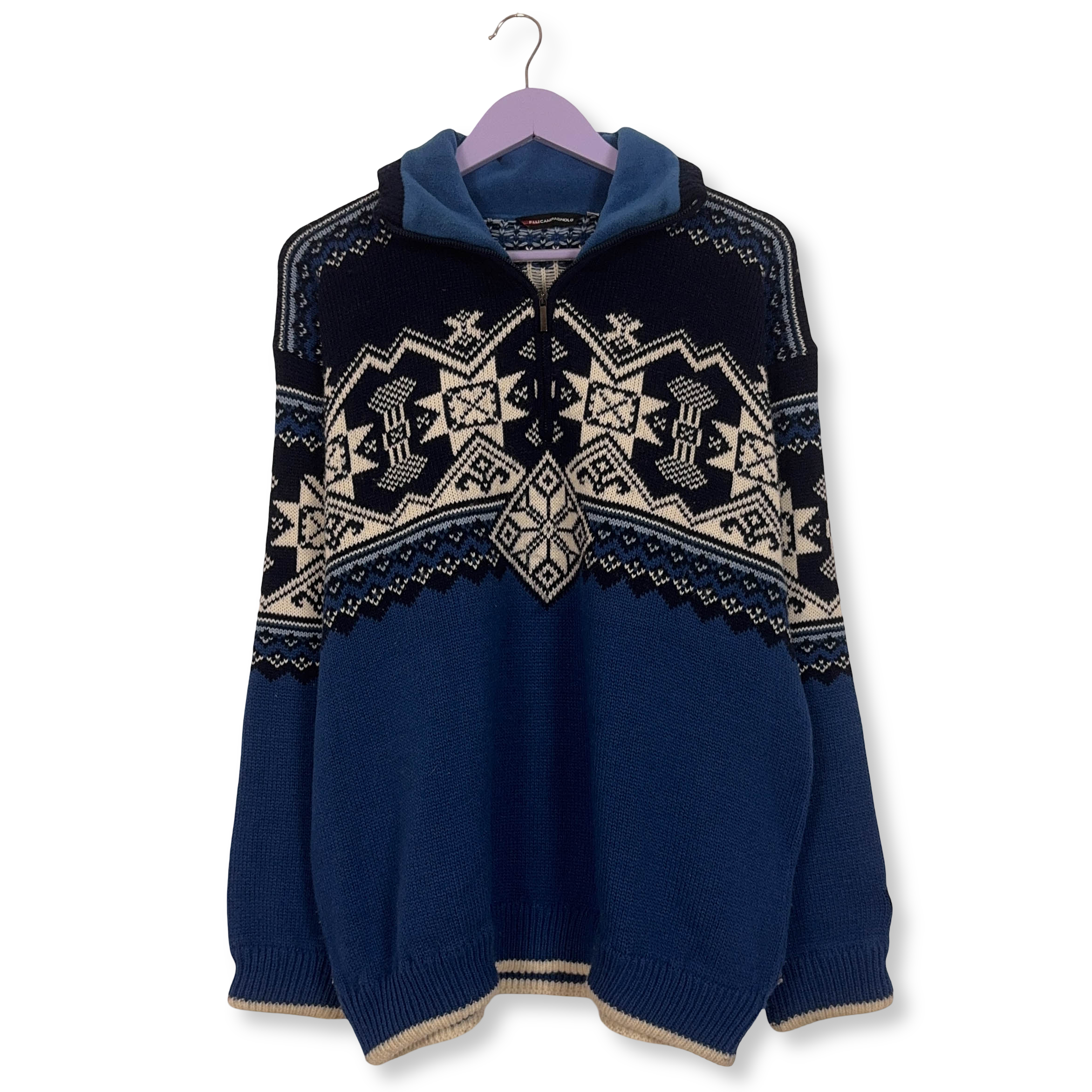 Maglione Vintage Campagnolo blu quarter zip 50% lana anni 80 90 - Taglia XL uomo