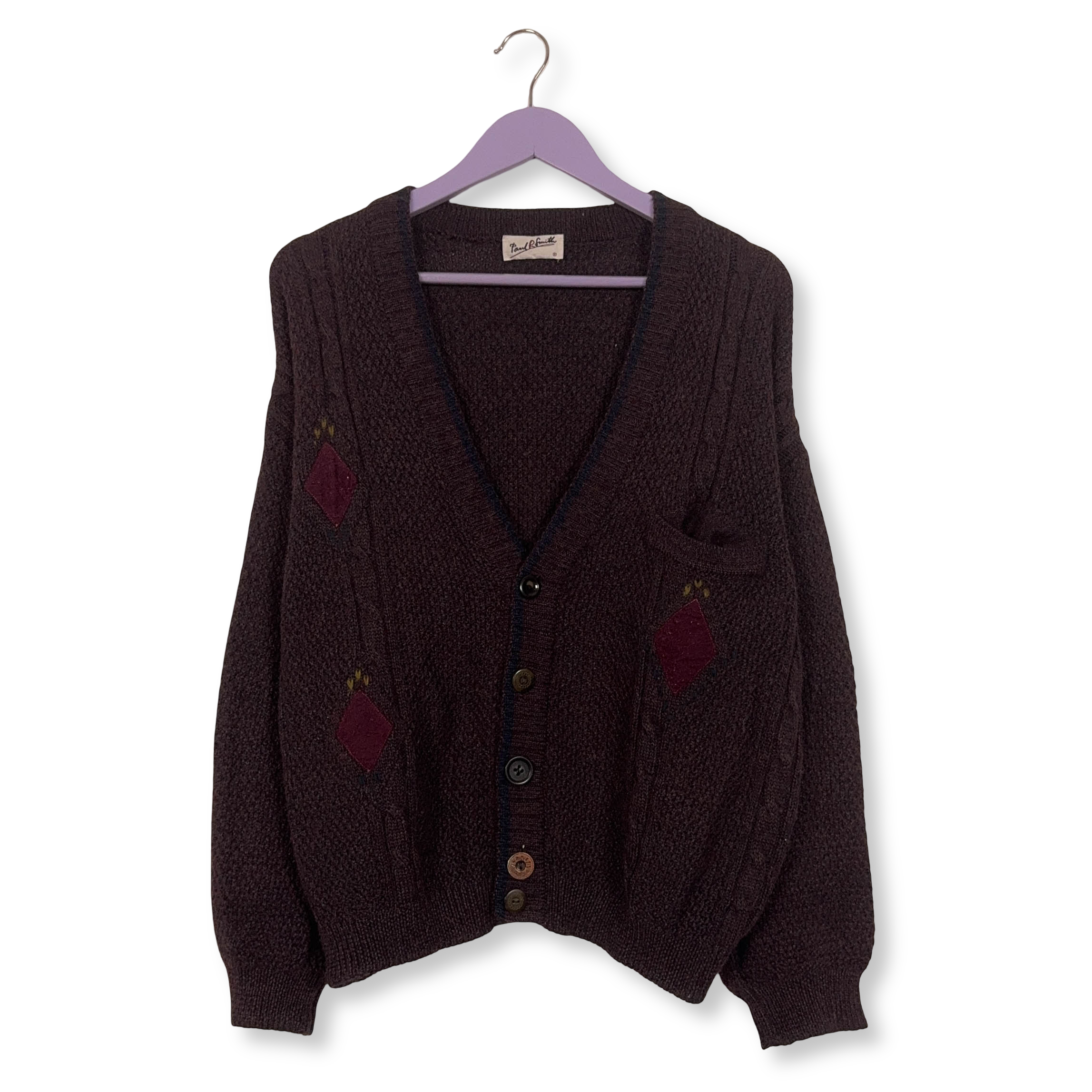 Cardigan Vintage Paul Smith bordeaux con bottoni anni 80 90 - Taglia 50 uomo