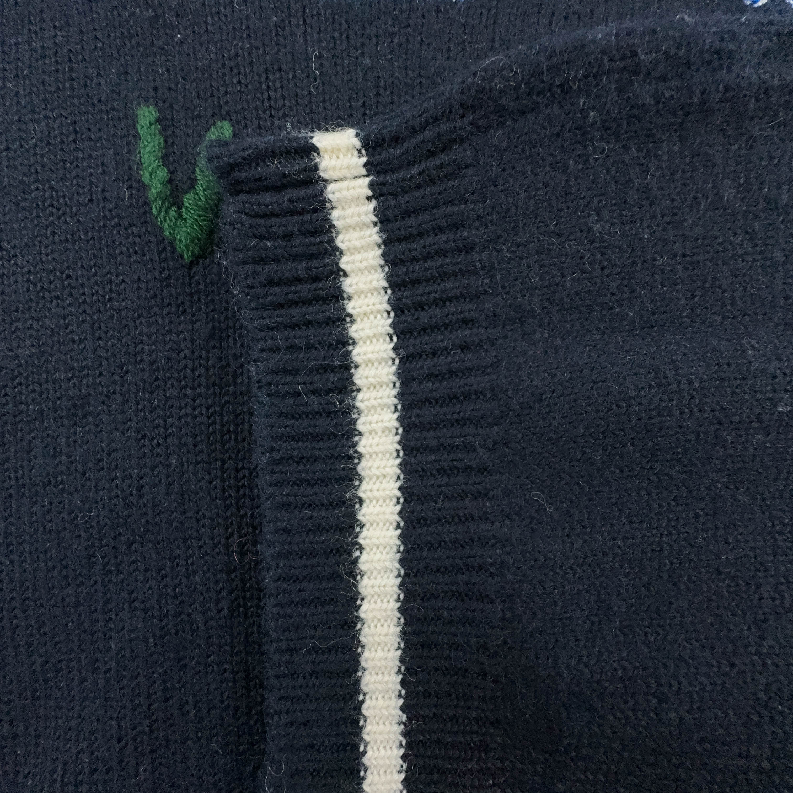 Dark Blue Vintage Sweater 50% Wool Crew Neck with Embroidery - Size XL Men