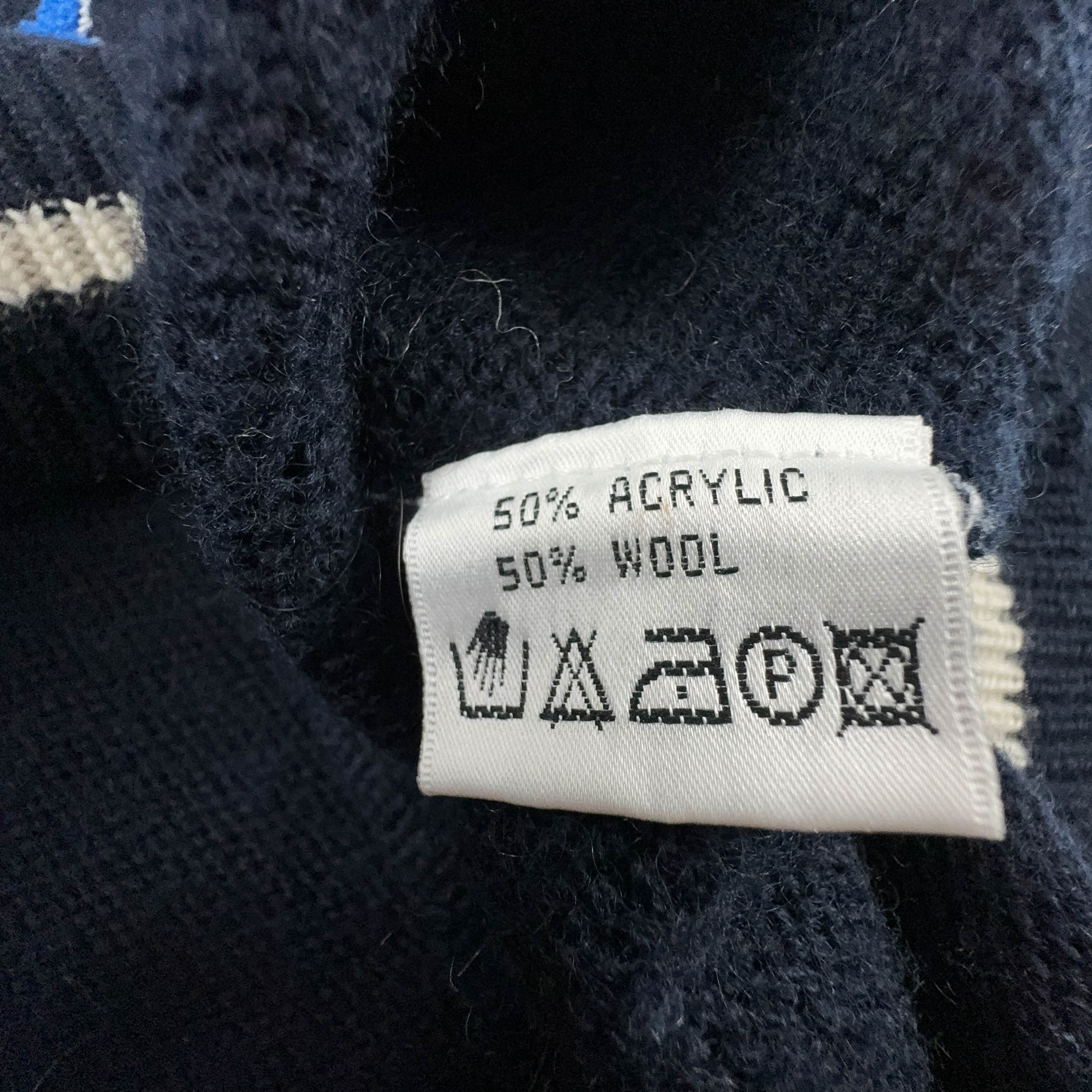 Dark Blue Vintage Sweater 50% Wool Crew Neck with Embroidery - Size XL Men