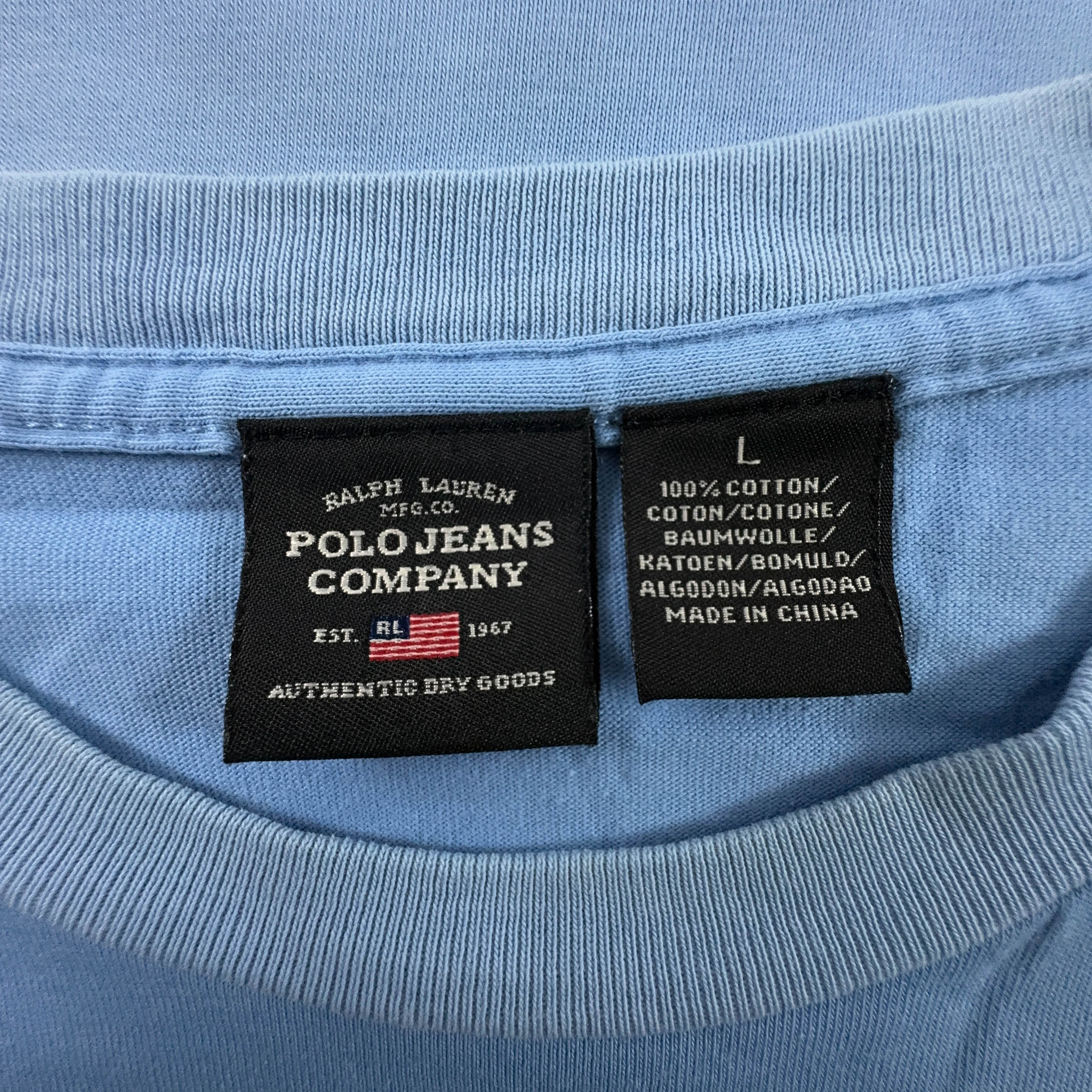 Ralph Lauren Light Blue Crew Neck Cotton T-Shirt - Men's Size Large