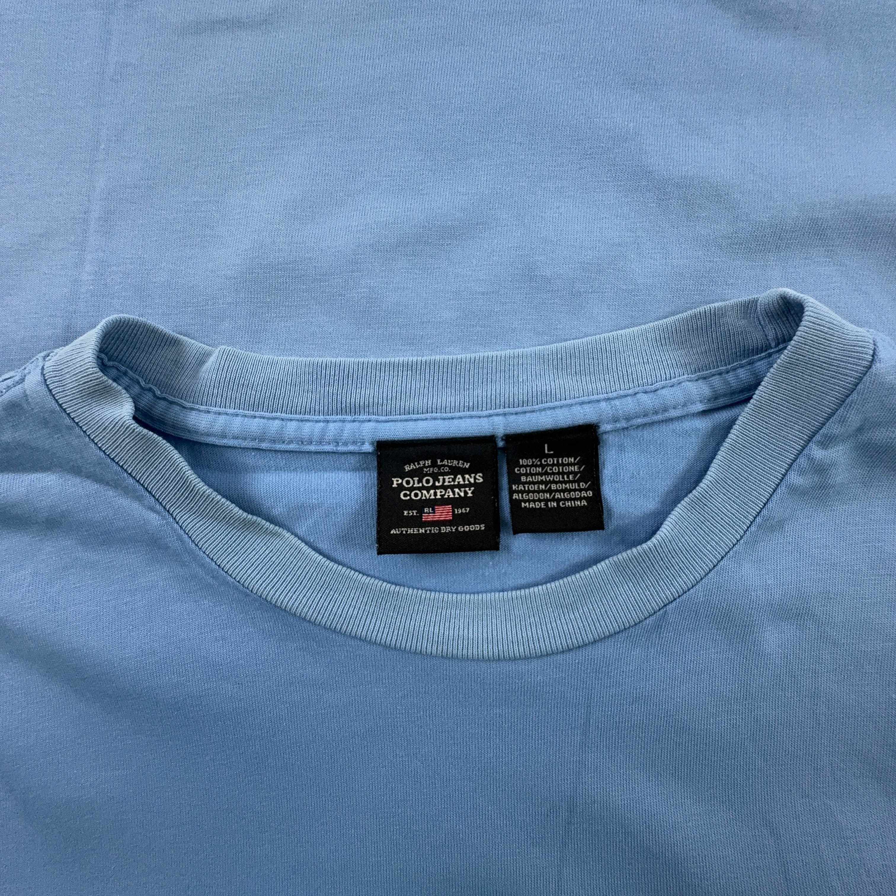 Ralph Lauren Light Blue Crew Neck Cotton T-Shirt - Men's Size Large