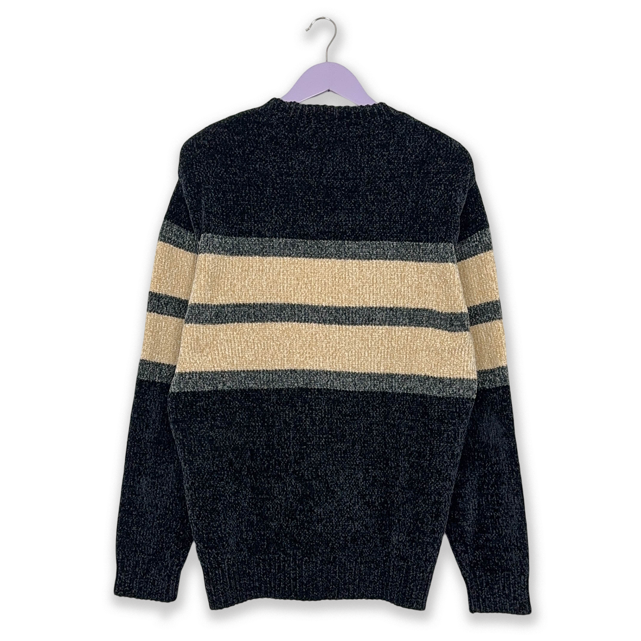 Emporio Armani Dark Blue & Beige Crew Neck Sweater - Size L/XL Men