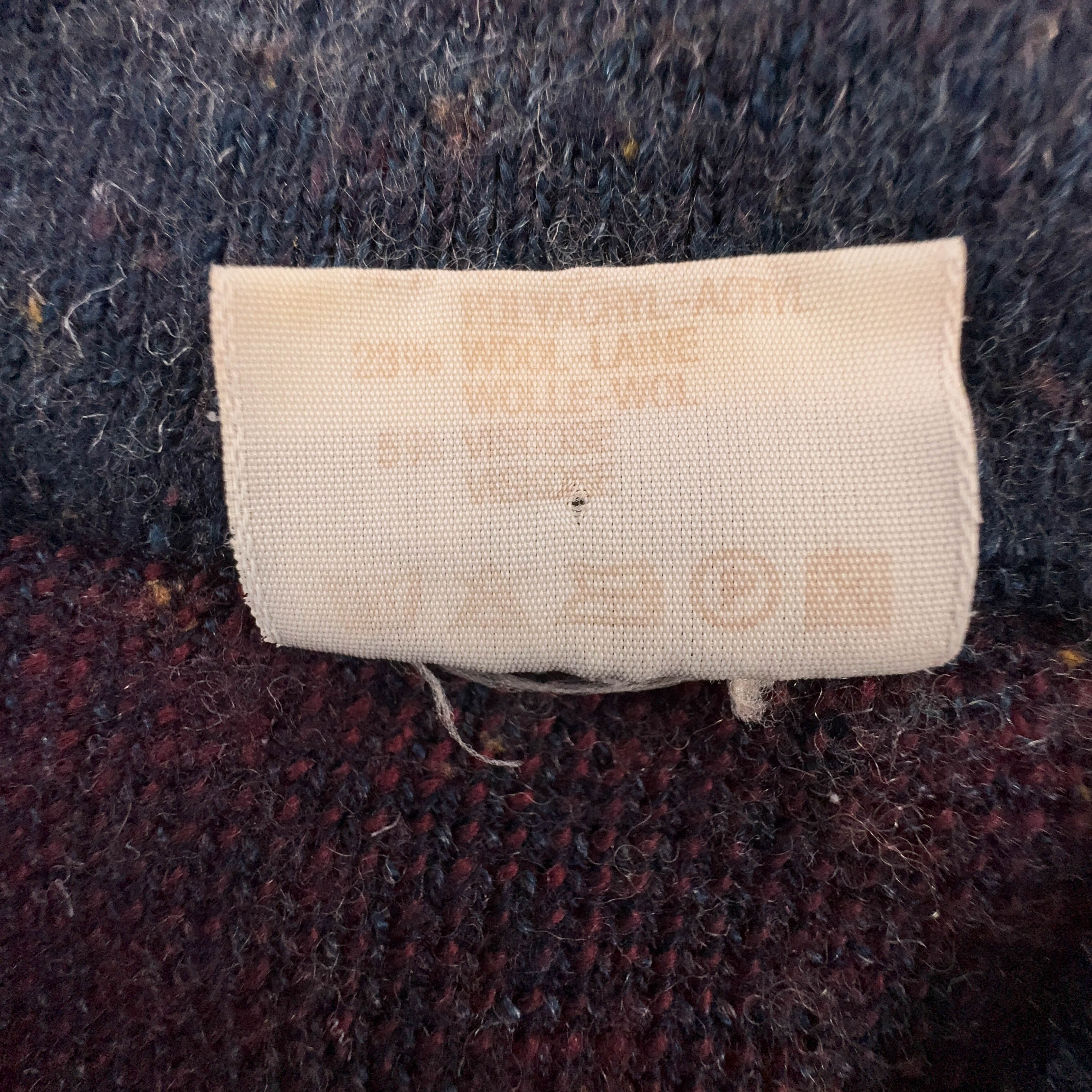 Maglione Vintage blu scuro scollo a V geometrico 20% lana anni 80 90 - Taglia L/XL uomo