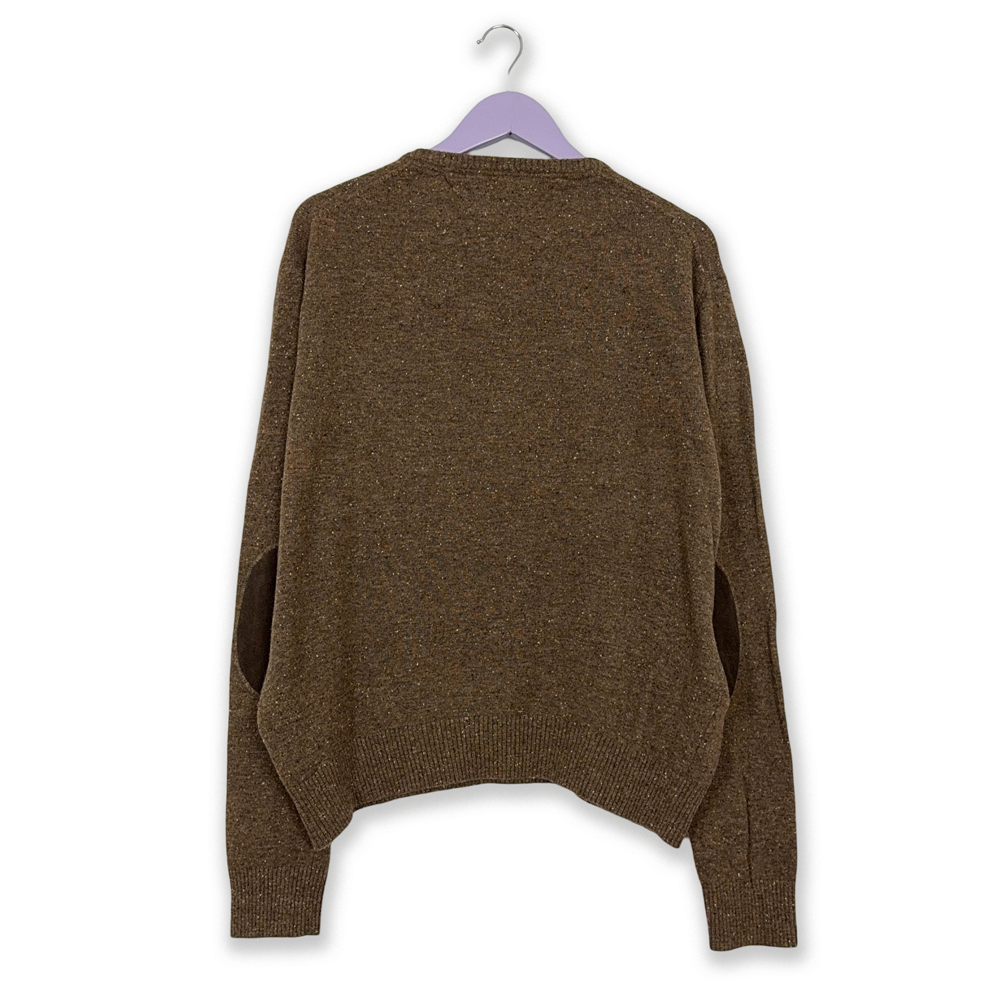 Tommy Hilfiger Brown 80% Lambswool V-Neck Sweater - Size XXL Men