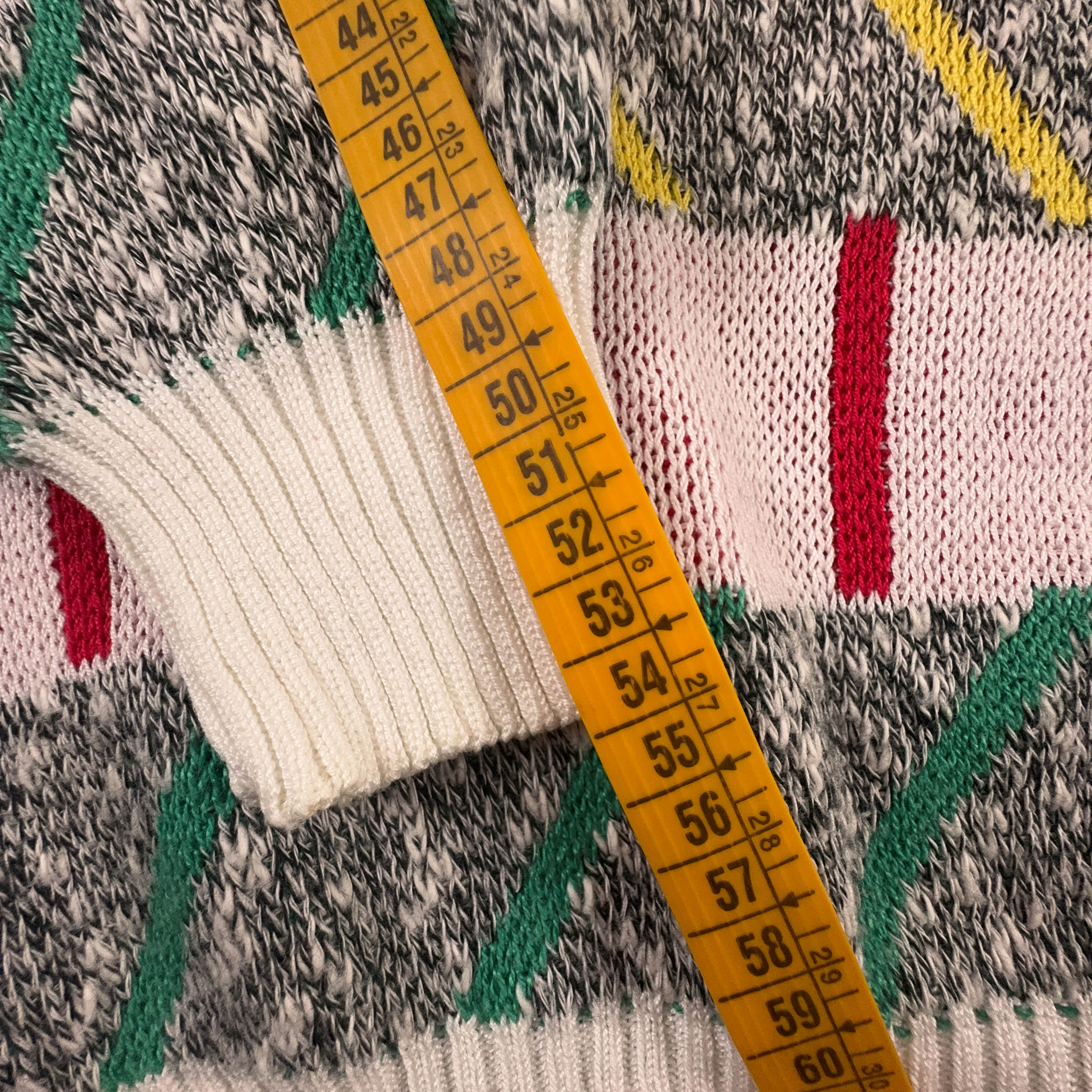 Maglione Vintage bianco fantasia multicolore 80% cotone anni 80 90 - Taglia 56 uomo