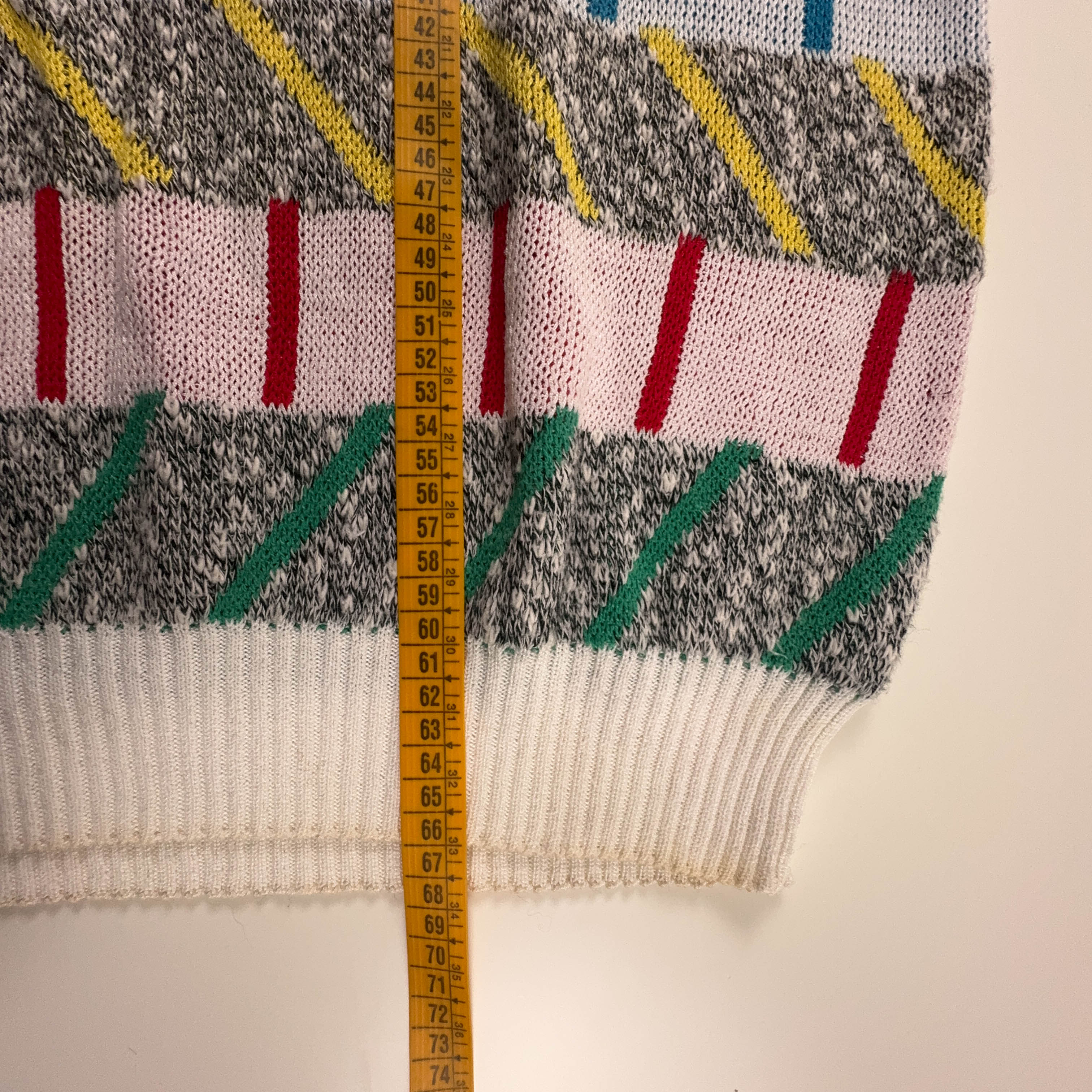 Maglione Vintage bianco fantasia multicolore 80% cotone anni 80 90 - Taglia 56 uomo