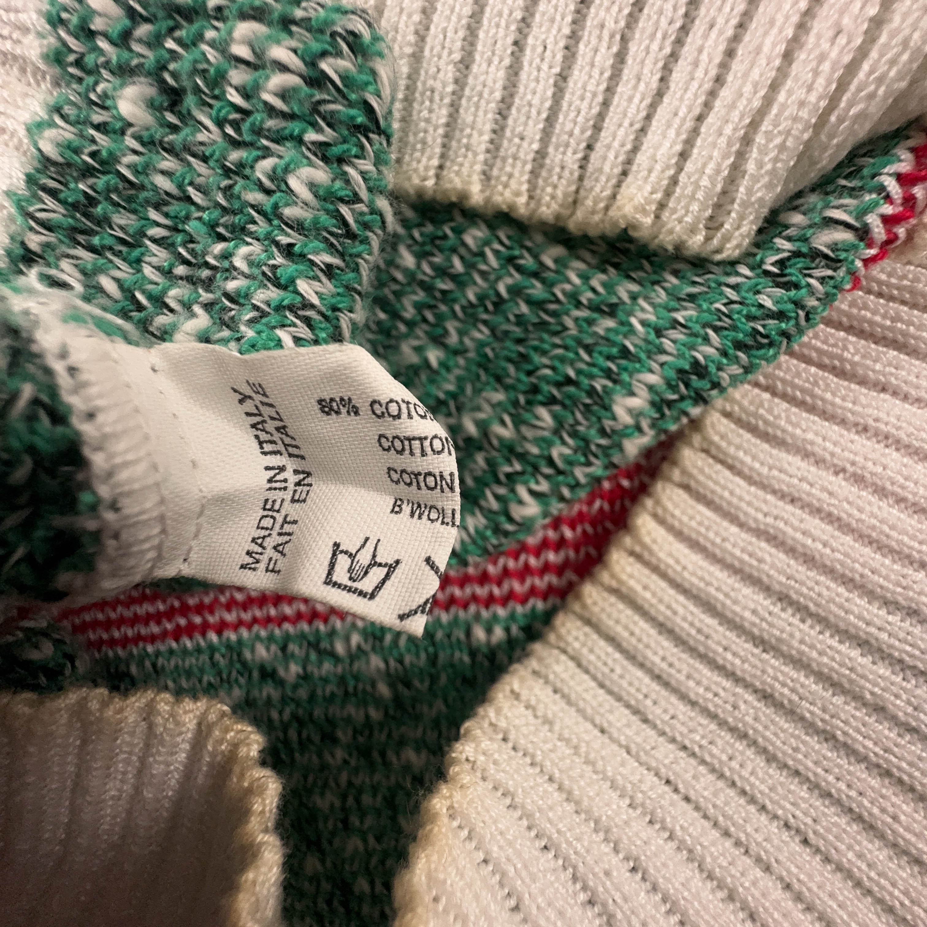 Maglione Vintage bianco fantasia multicolore 80% cotone anni 80 90 - Taglia 56 uomo