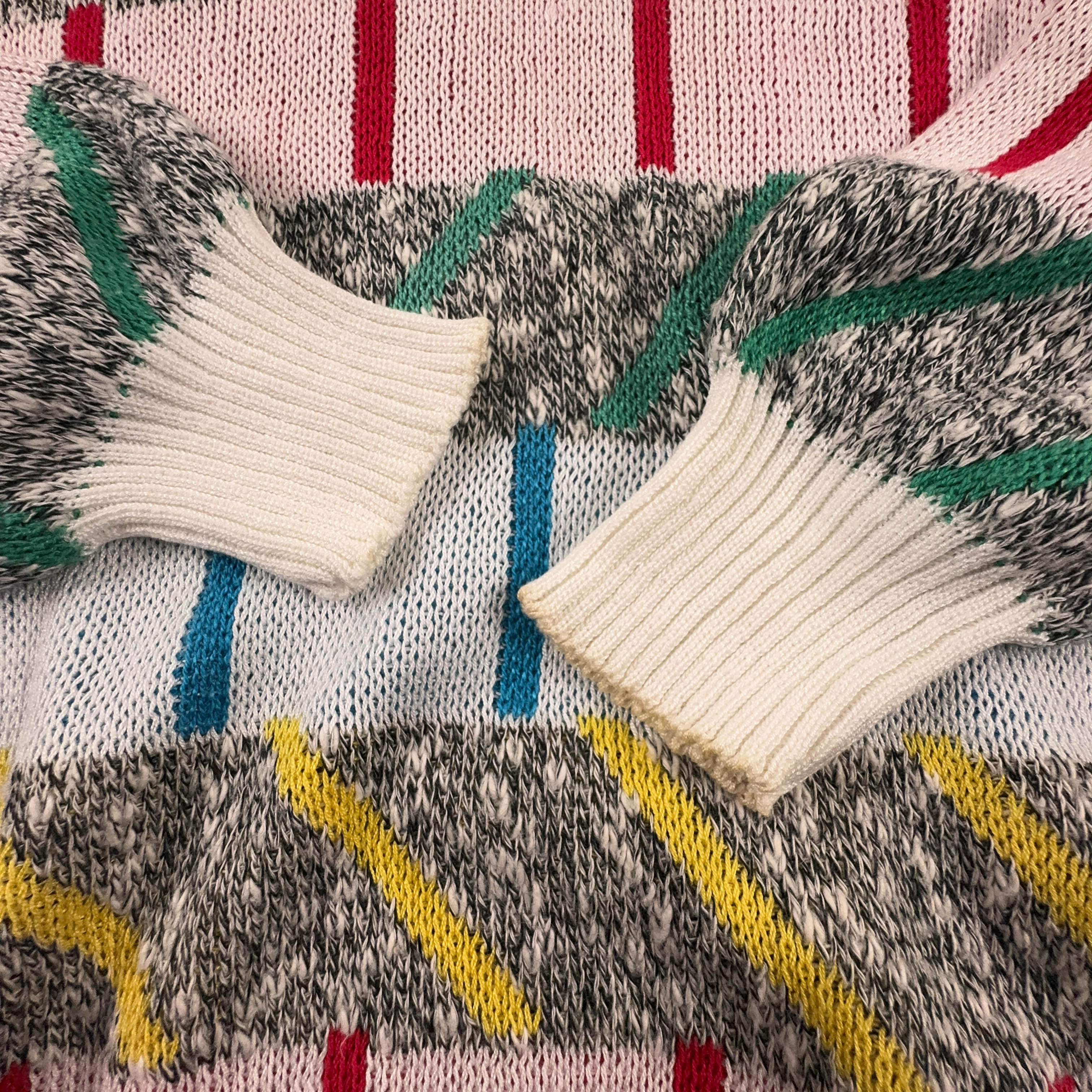 Maglione Vintage bianco fantasia multicolore 80% cotone anni 80 90 - Taglia 56 uomo