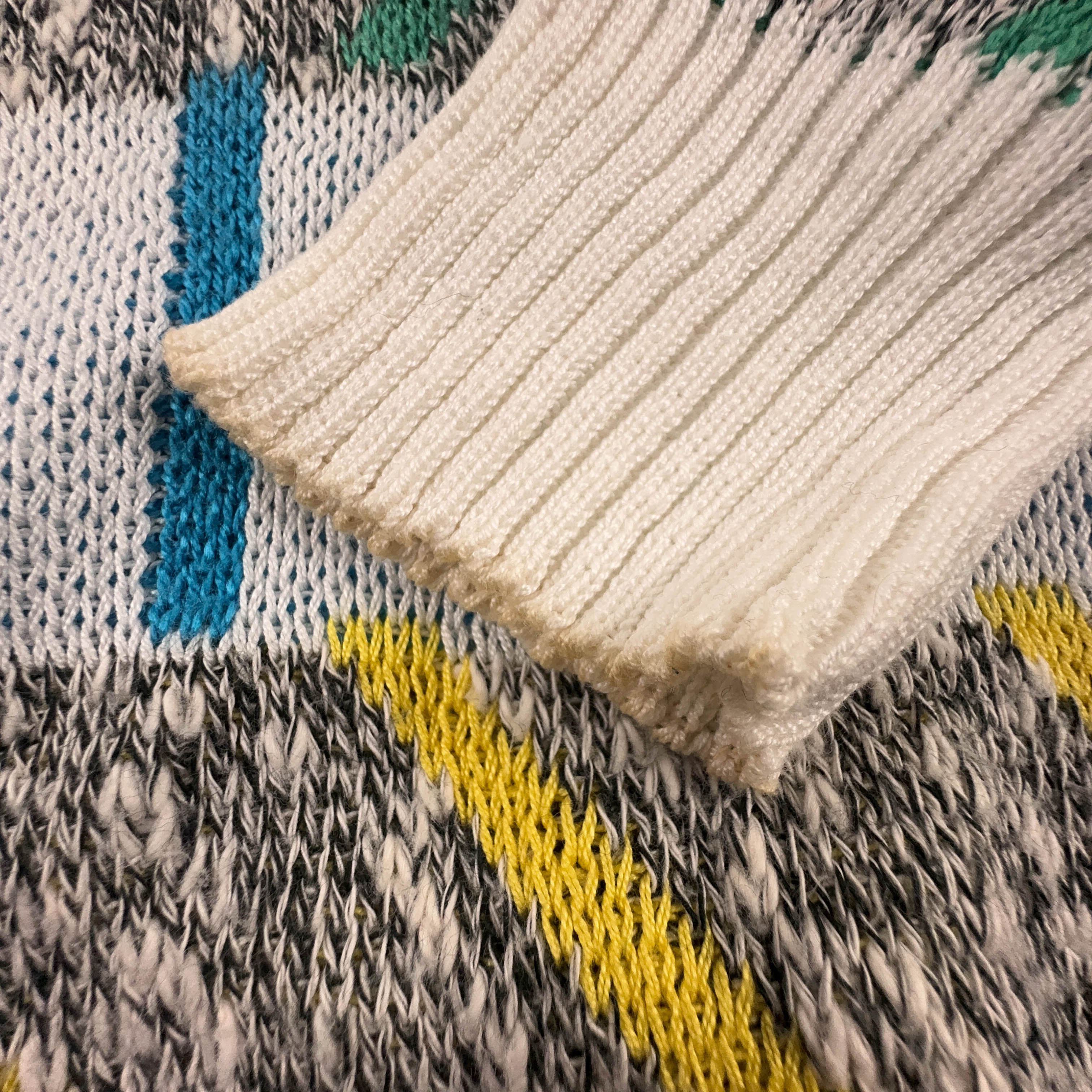 Maglione Vintage bianco fantasia multicolore 80% cotone anni 80 90 - Taglia 56 uomo