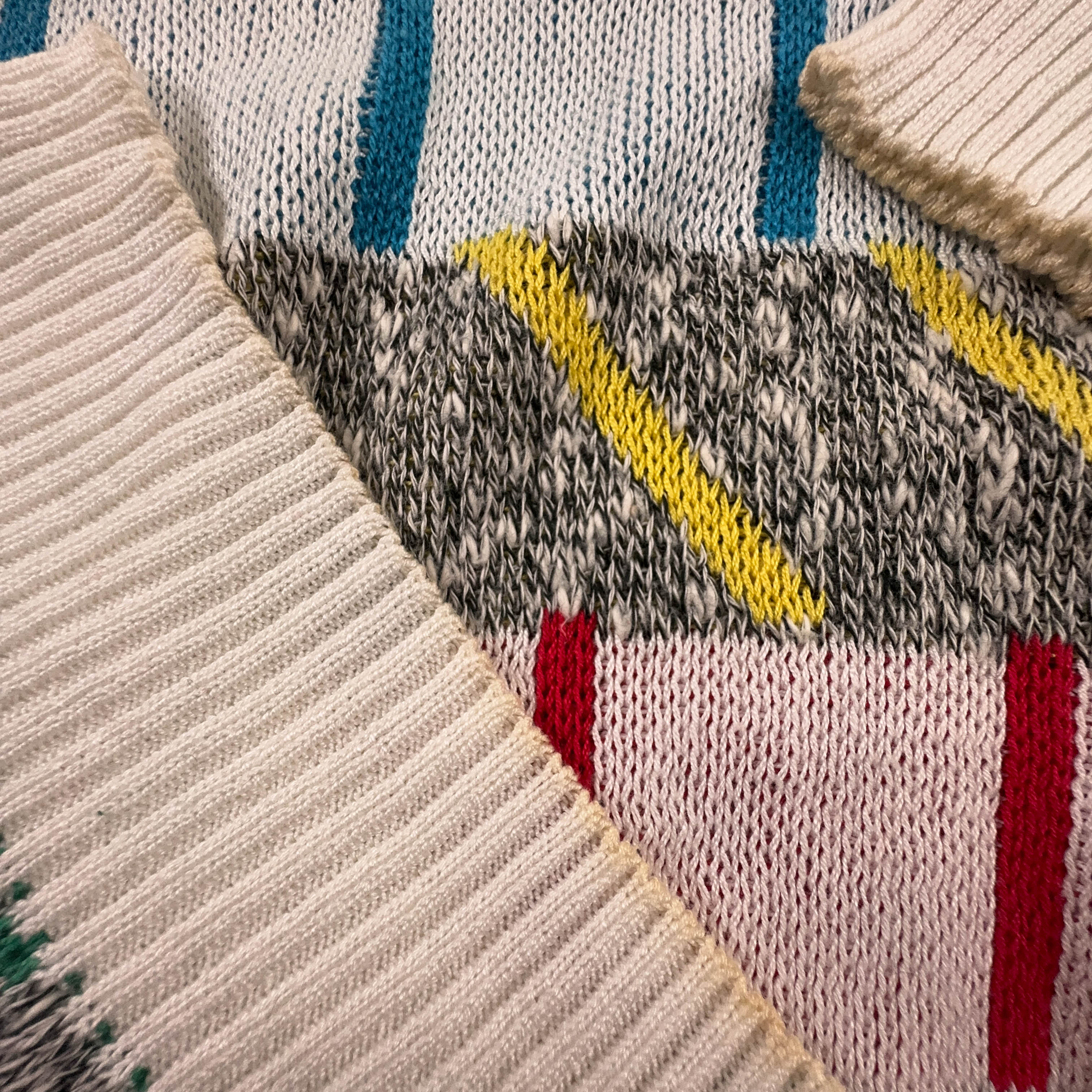 Maglione Vintage bianco fantasia multicolore 80% cotone anni 80 90 - Taglia 56 uomo