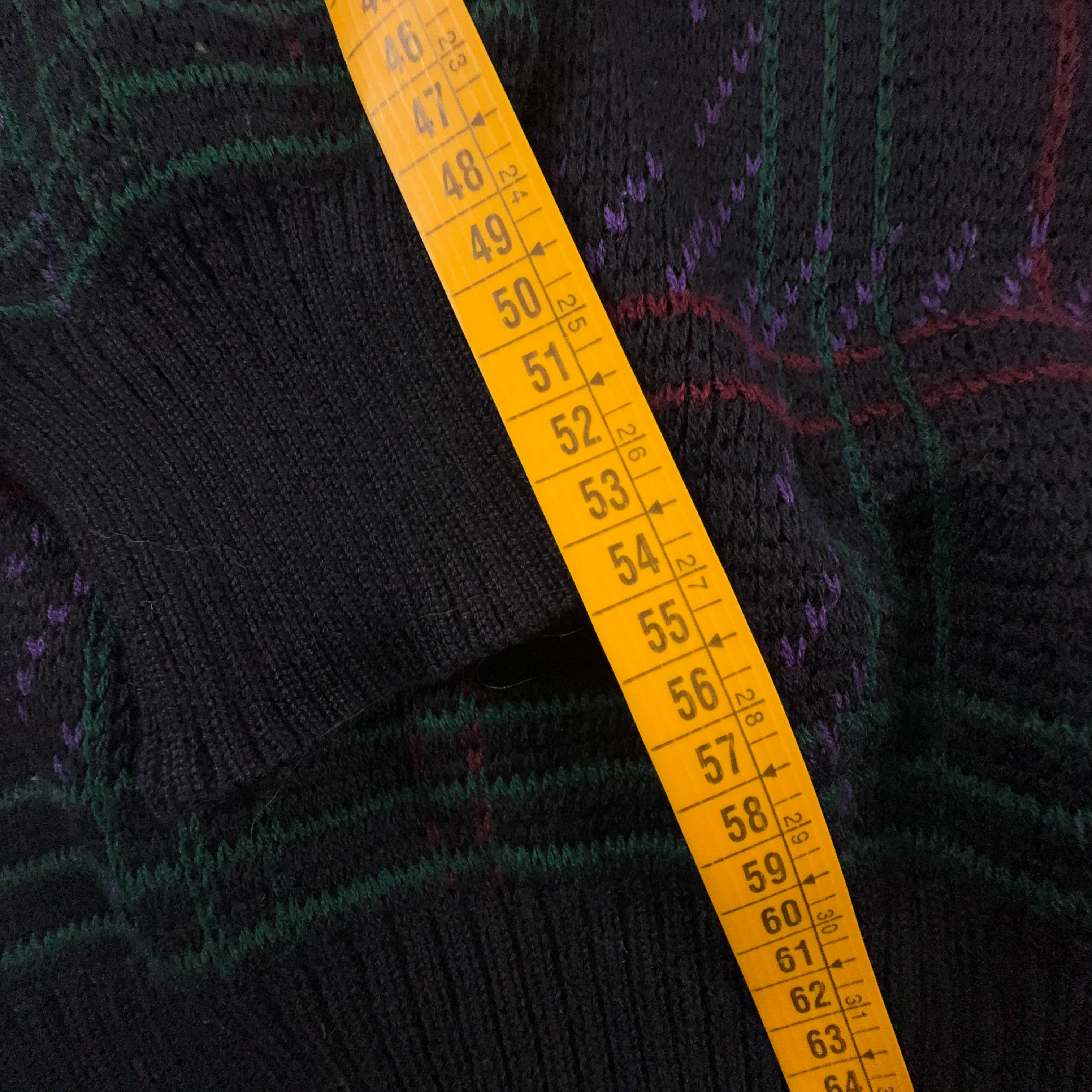 Maglione Vintage blu scuro geometrico con bottoni anni 80 90 - Taglia 52 54 uomo