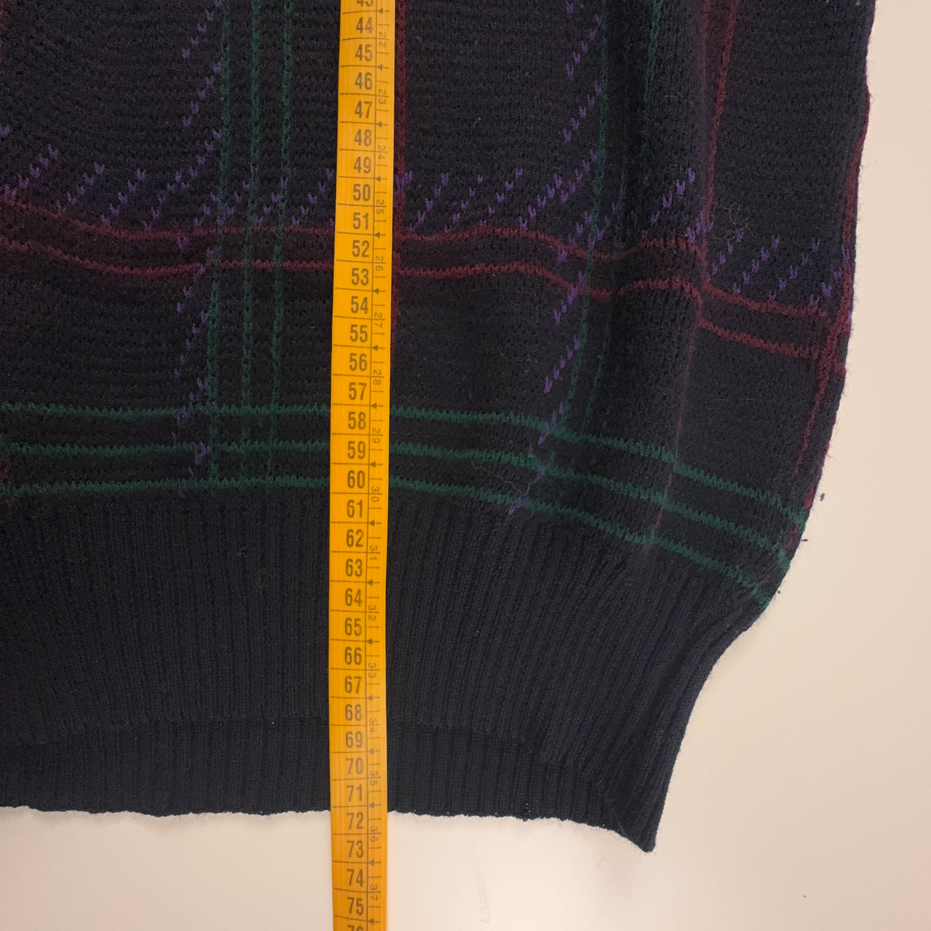 Maglione Vintage blu scuro geometrico con bottoni anni 80 90 - Taglia 52 54 uomo