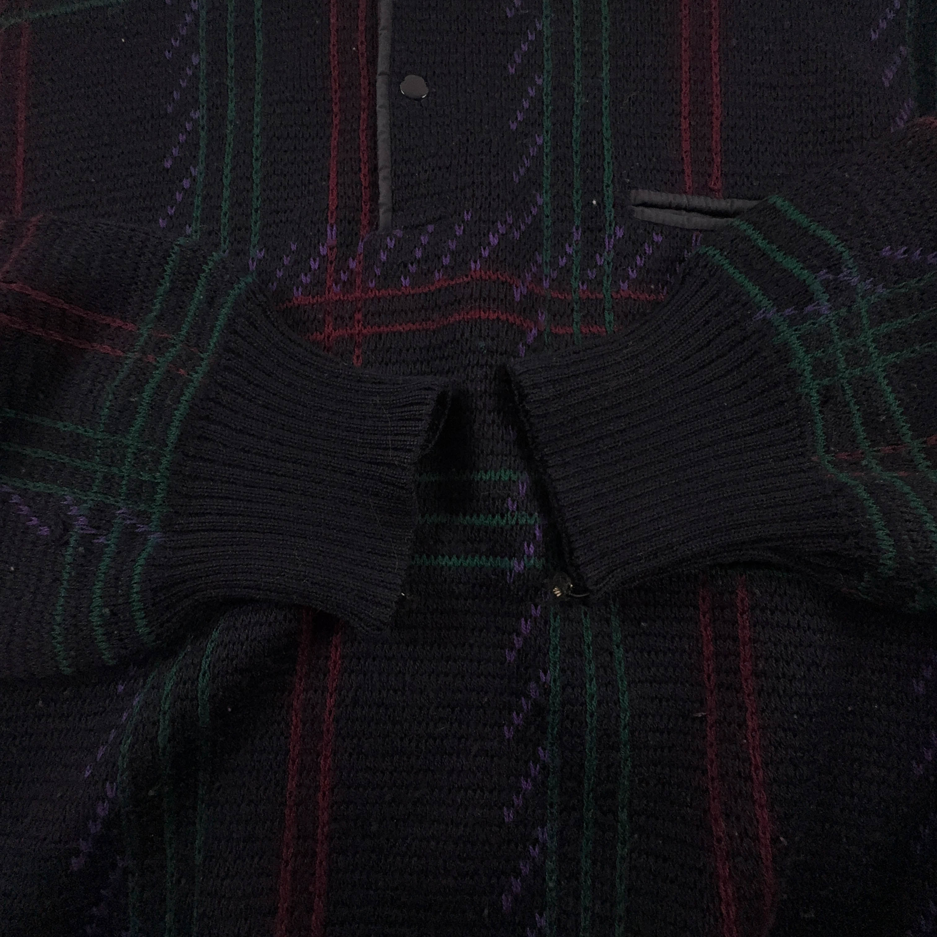 Maglione Vintage blu scuro geometrico con bottoni anni 80 90 - Taglia 52 54 uomo