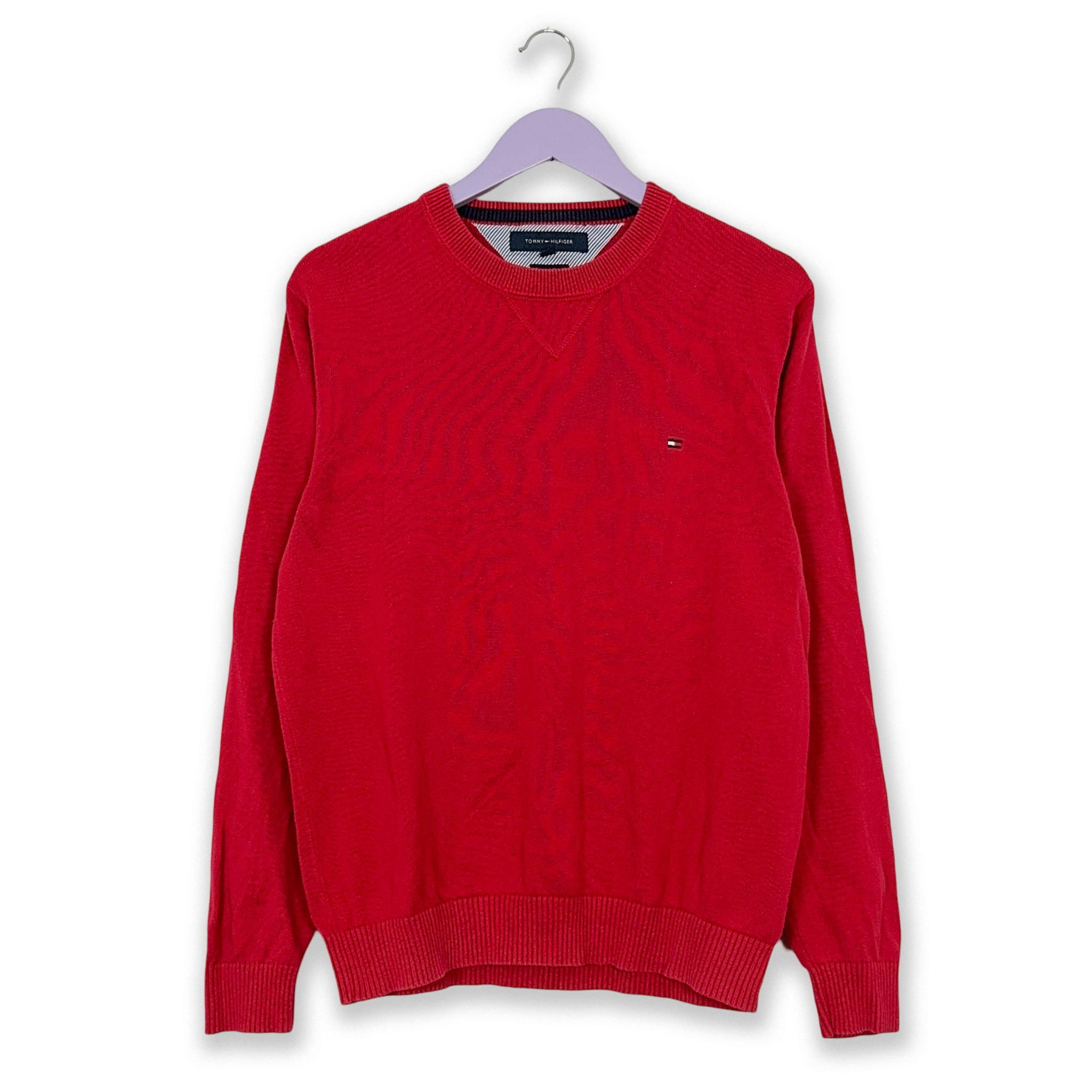 Tommy Hilfiger Red Crewneck Sweater 100% Cotton - Size M/L Men