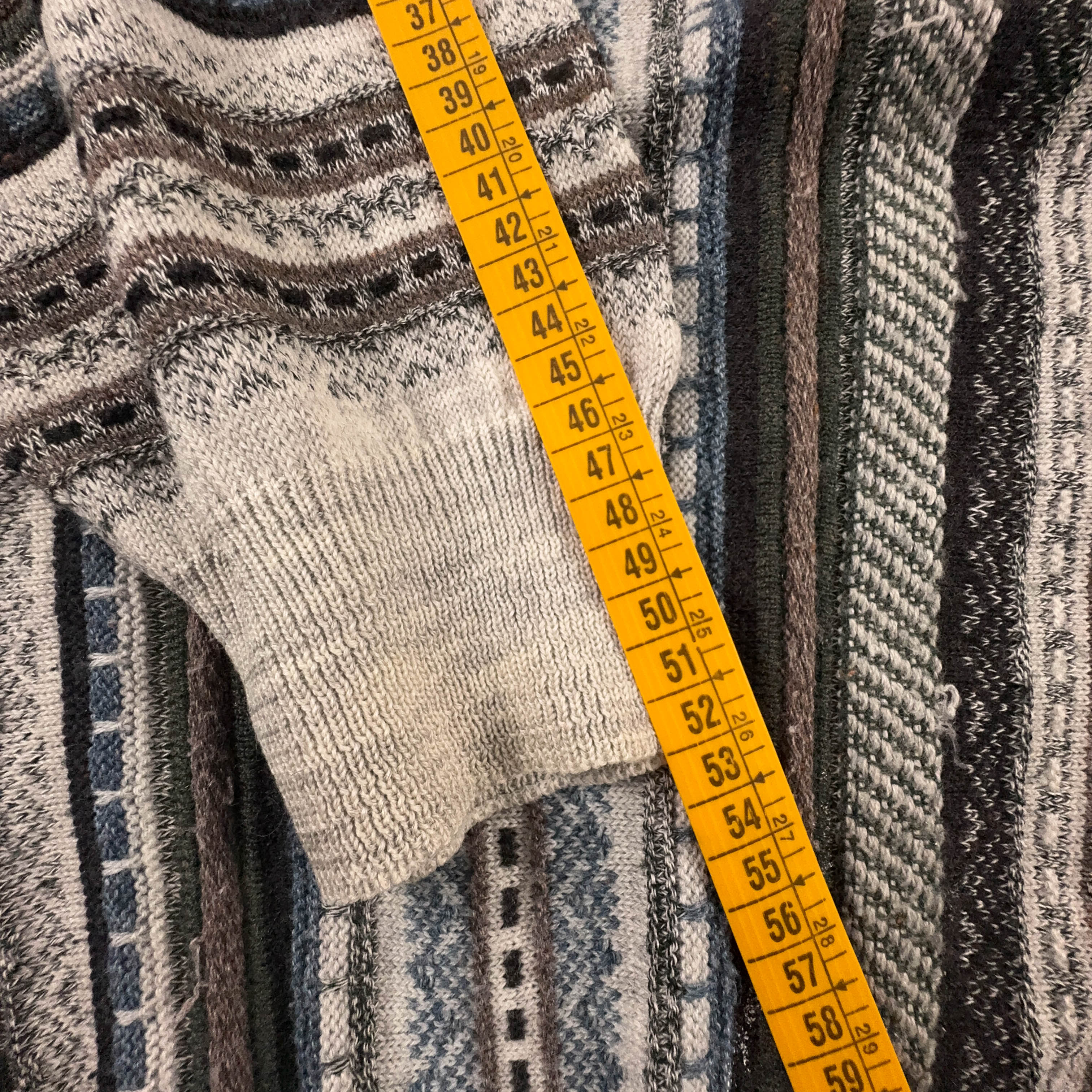 Maglione Vintage grigio a righe con bottoni 50% lana anni 80 90 - Taglia 54 uomo