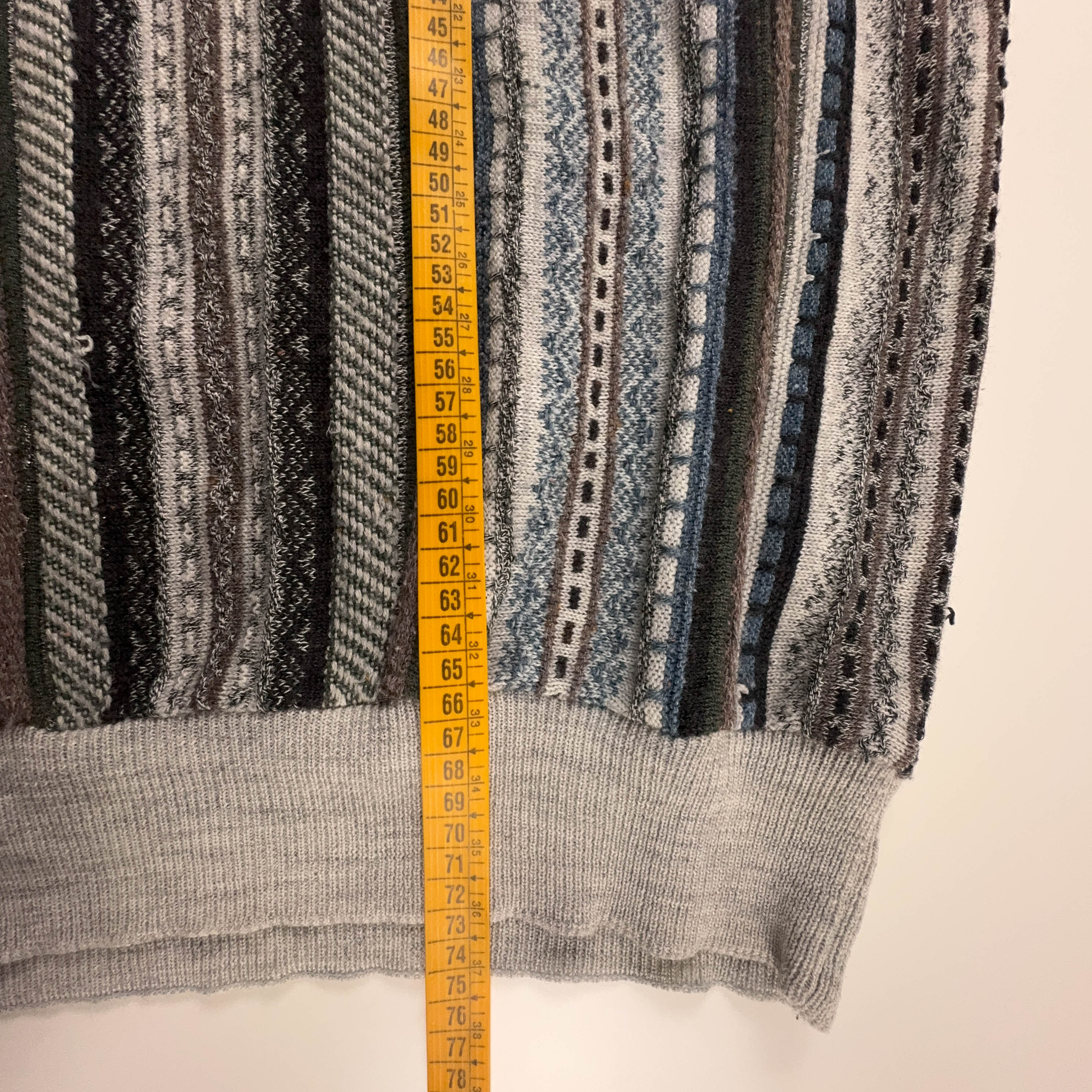 Maglione Vintage grigio a righe con bottoni 50% lana anni 80 90 - Taglia 54 uomo