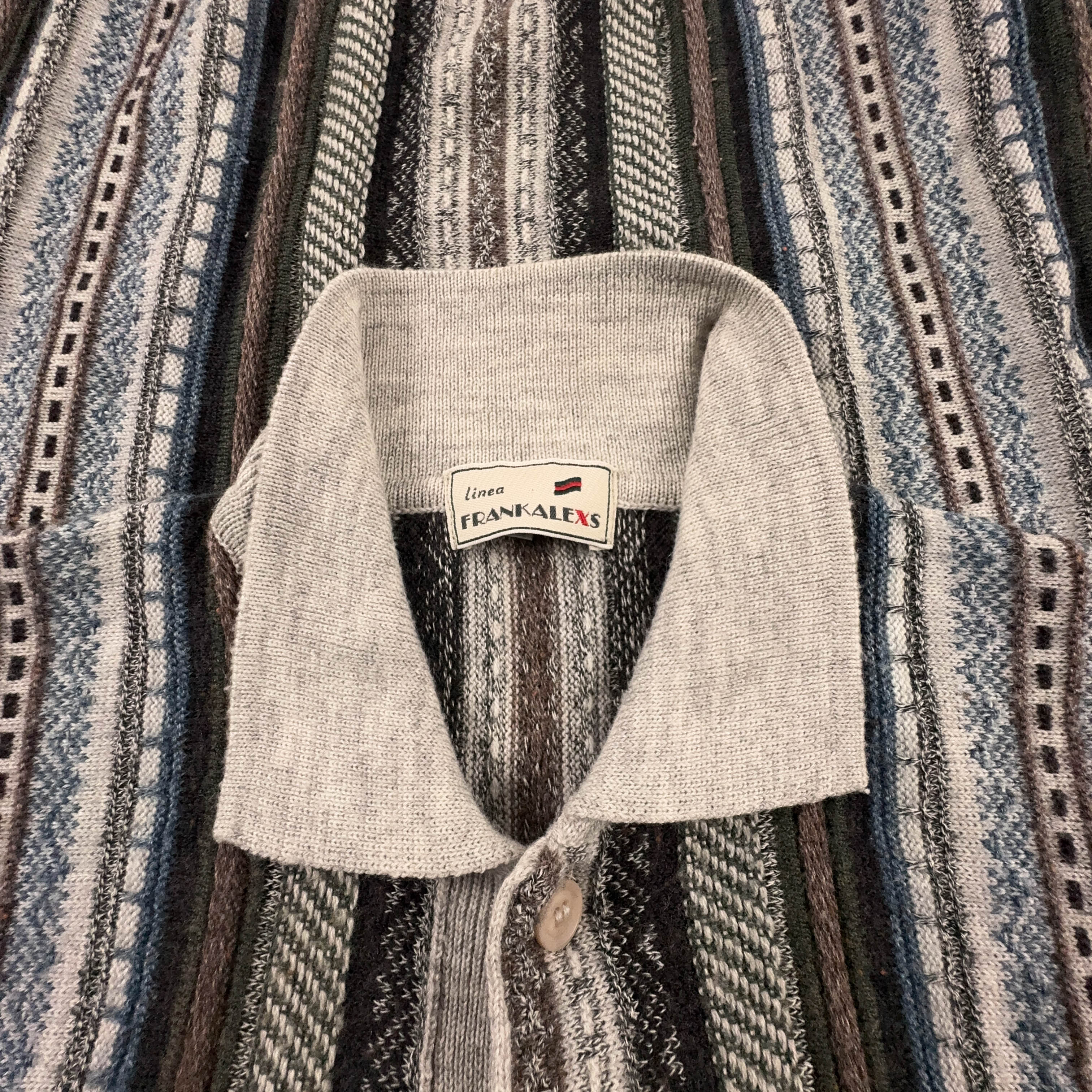 Maglione Vintage grigio a righe con bottoni 50% lana anni 80 90 - Taglia 54 uomo