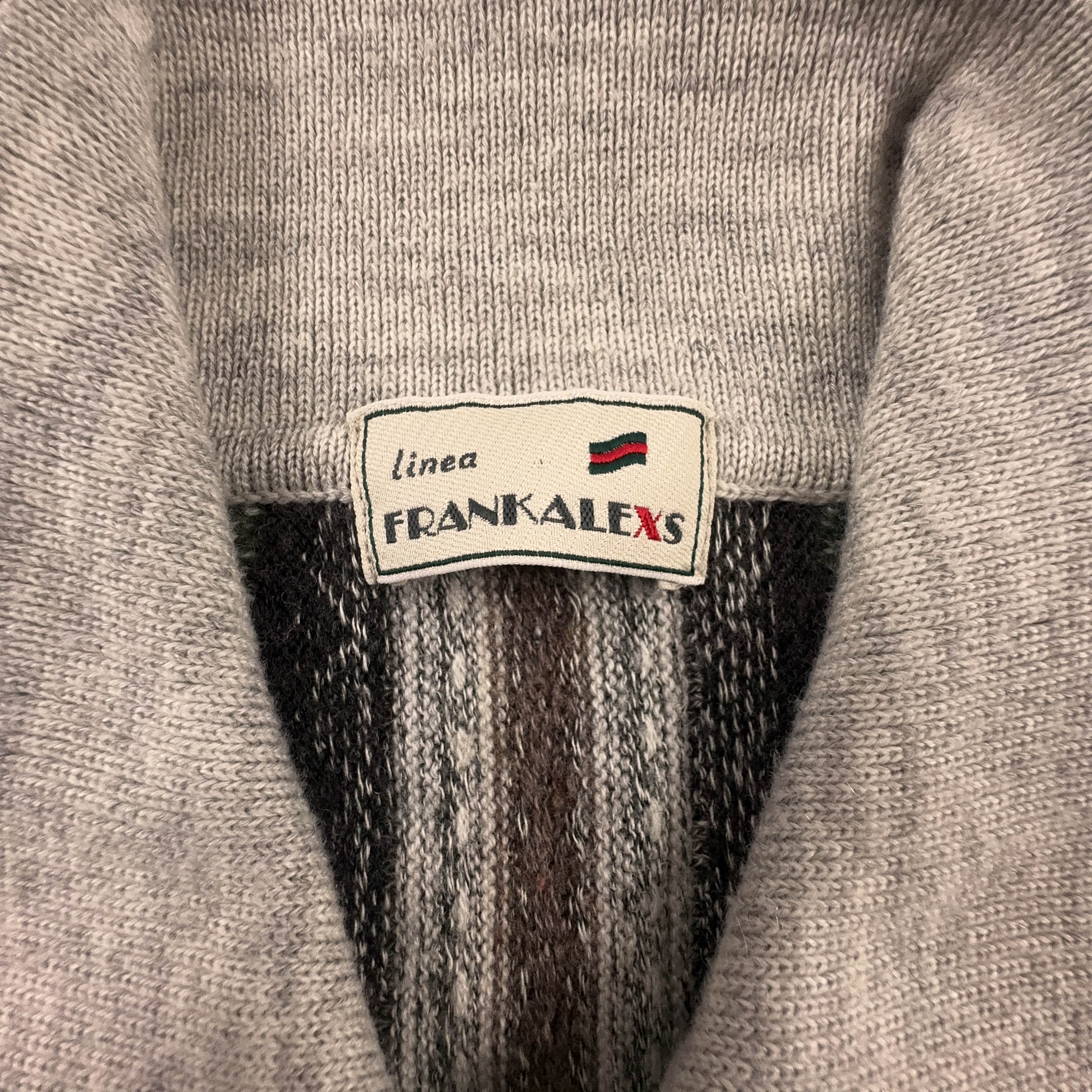 Maglione Vintage grigio a righe con bottoni 50% lana anni 80 90 - Taglia 54 uomo