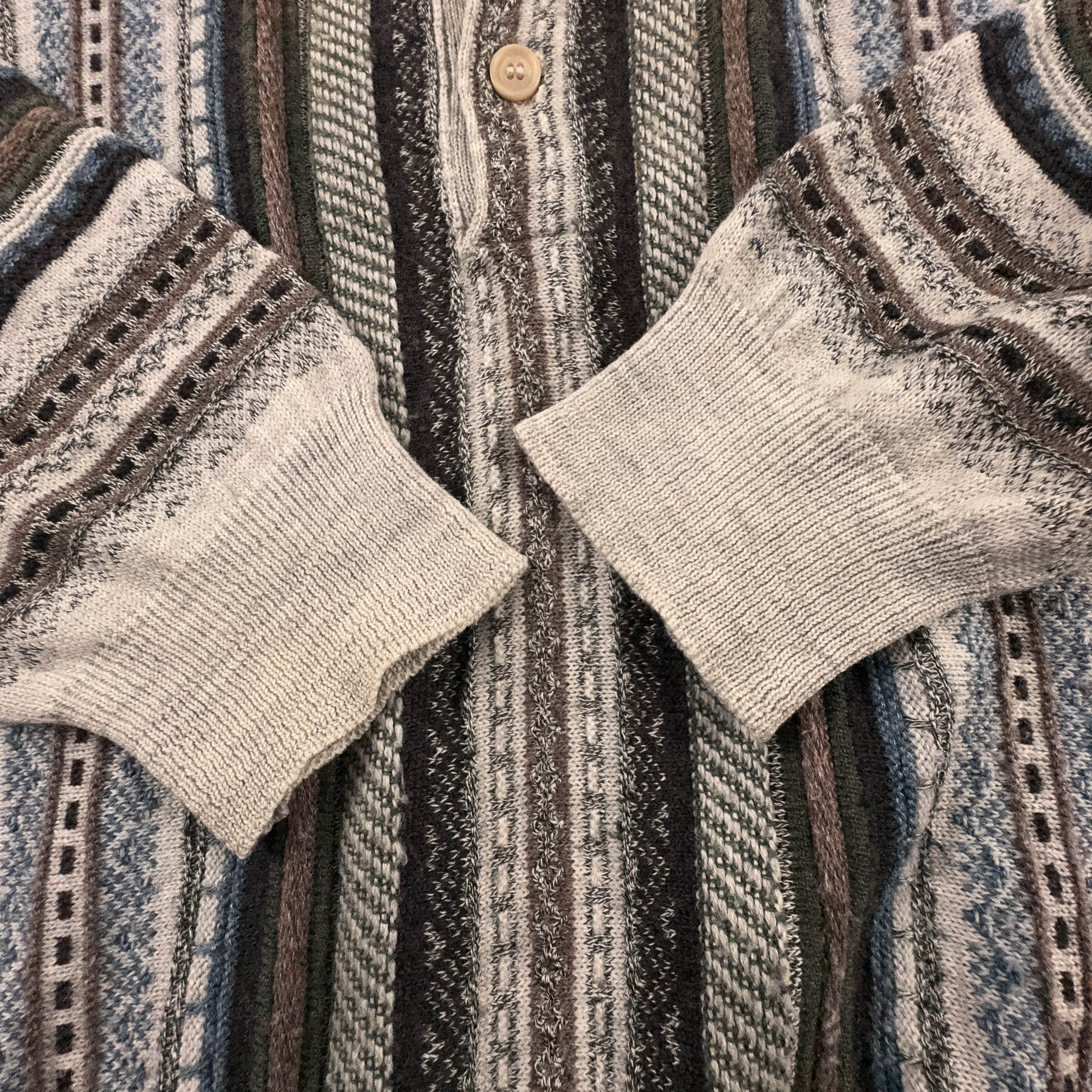 Maglione Vintage grigio a righe con bottoni 50% lana anni 80 90 - Taglia 54 uomo