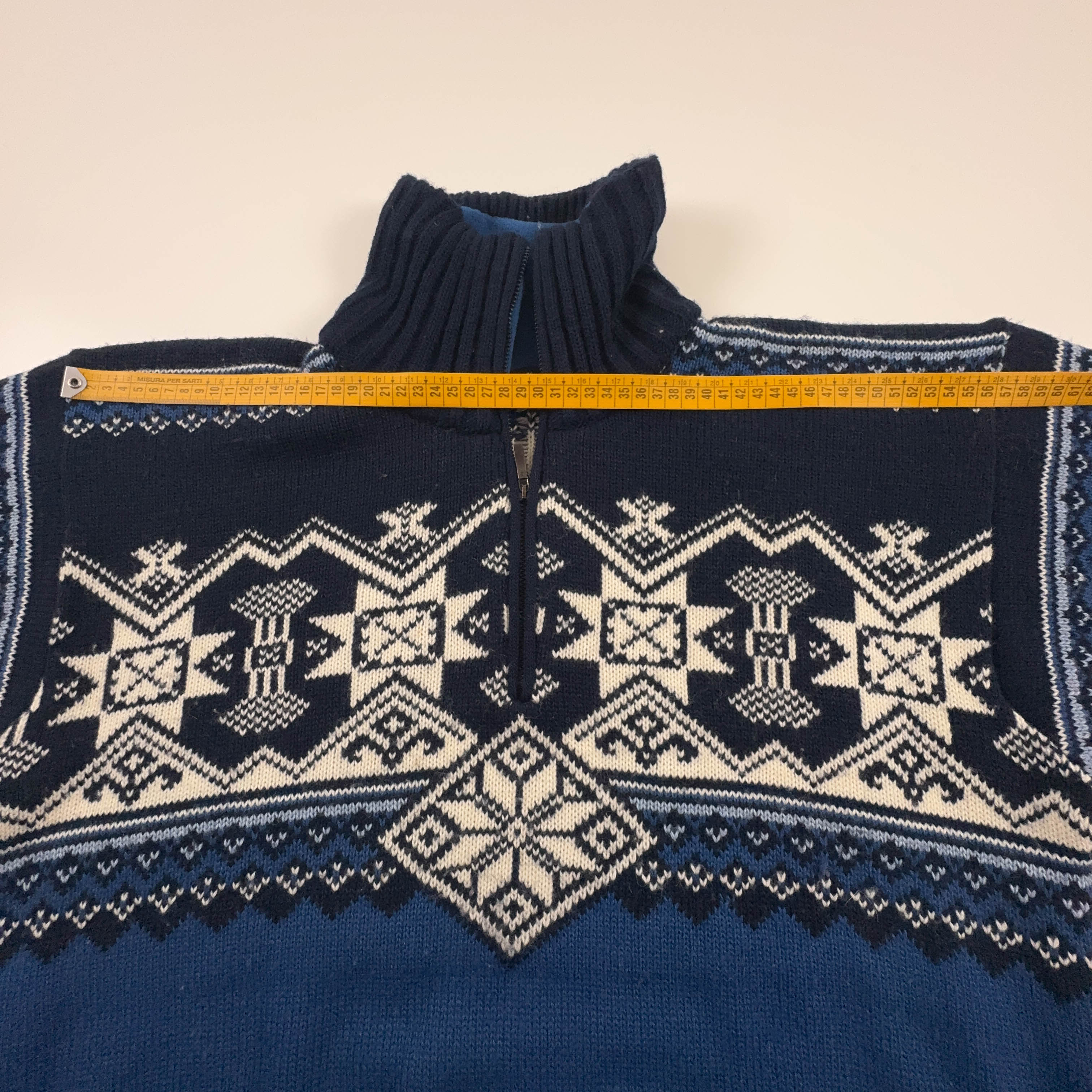 Maglione Vintage Campagnolo blu quarter zip 50% lana anni 80 90 - Taglia XL uomo