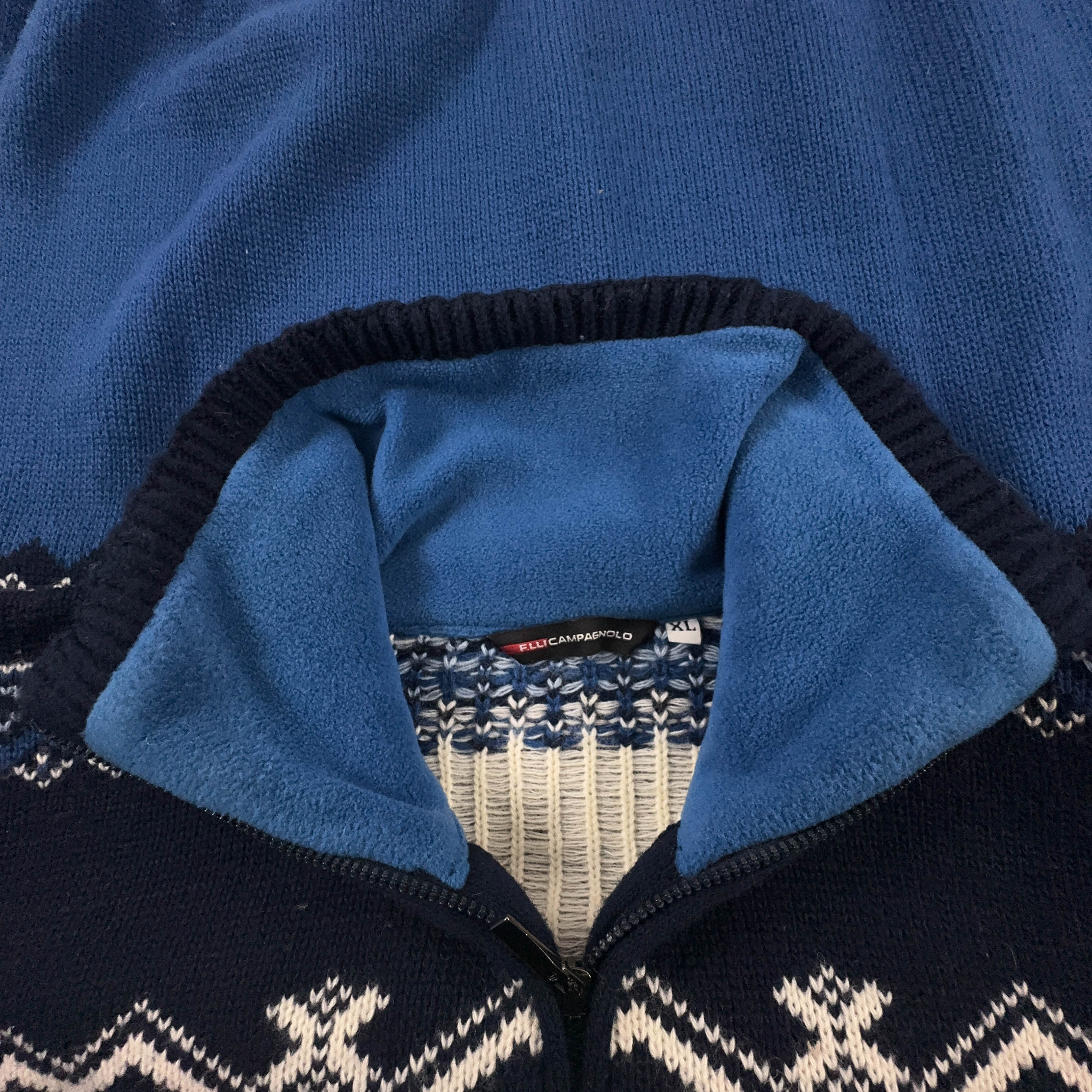 Maglione Vintage Campagnolo blu quarter zip 50% lana anni 80 90 - Taglia XL uomo