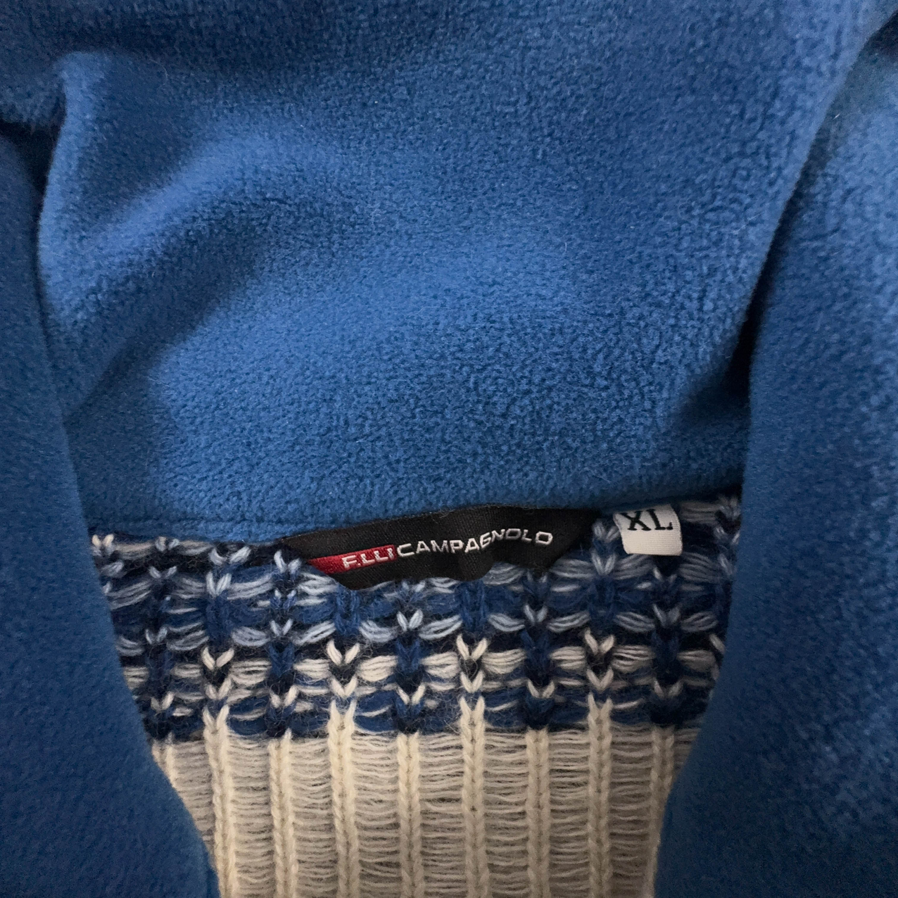 Maglione Vintage Campagnolo blu quarter zip 50% lana anni 80 90 - Taglia XL uomo