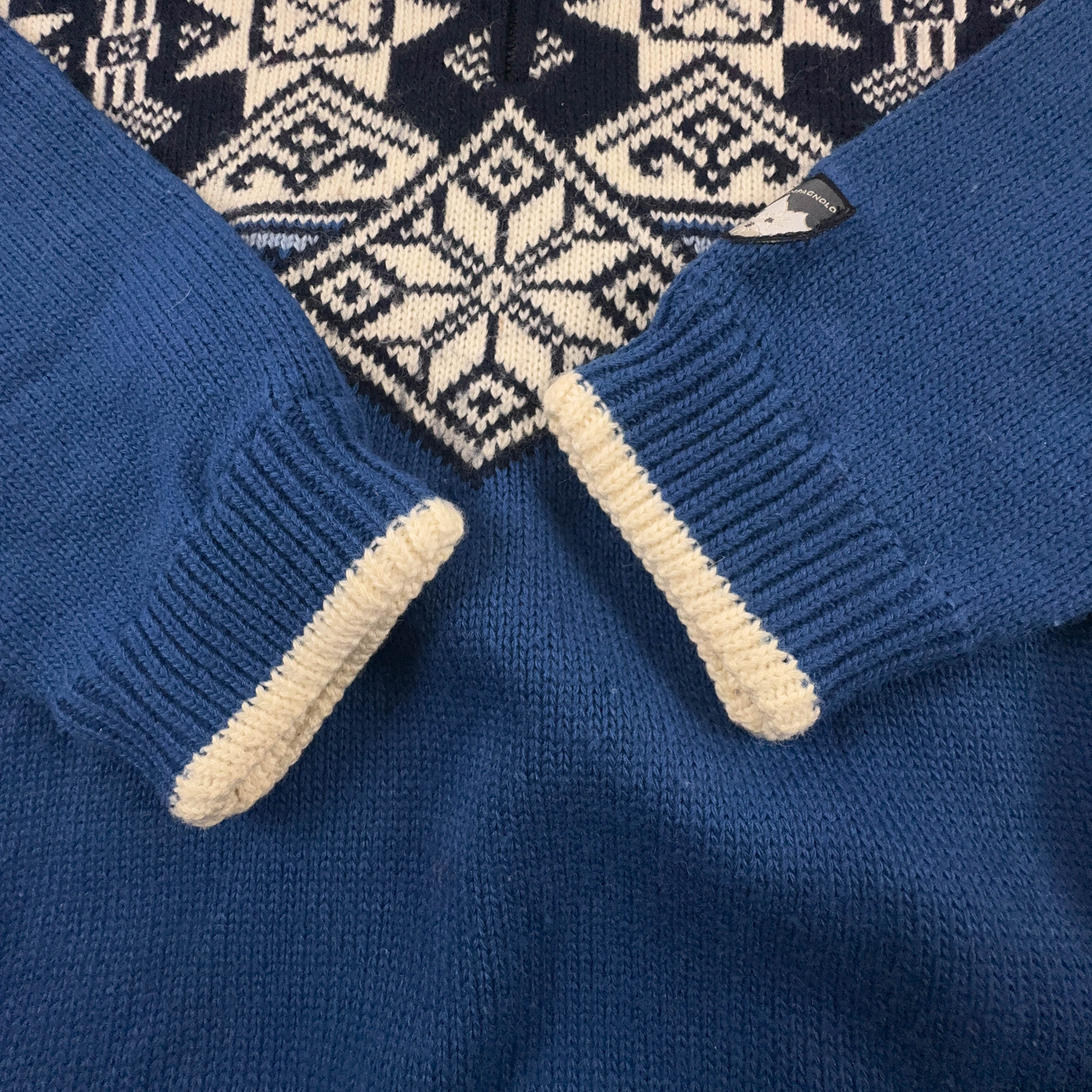 Maglione Vintage Campagnolo blu quarter zip 50% lana anni 80 90 - Taglia XL uomo