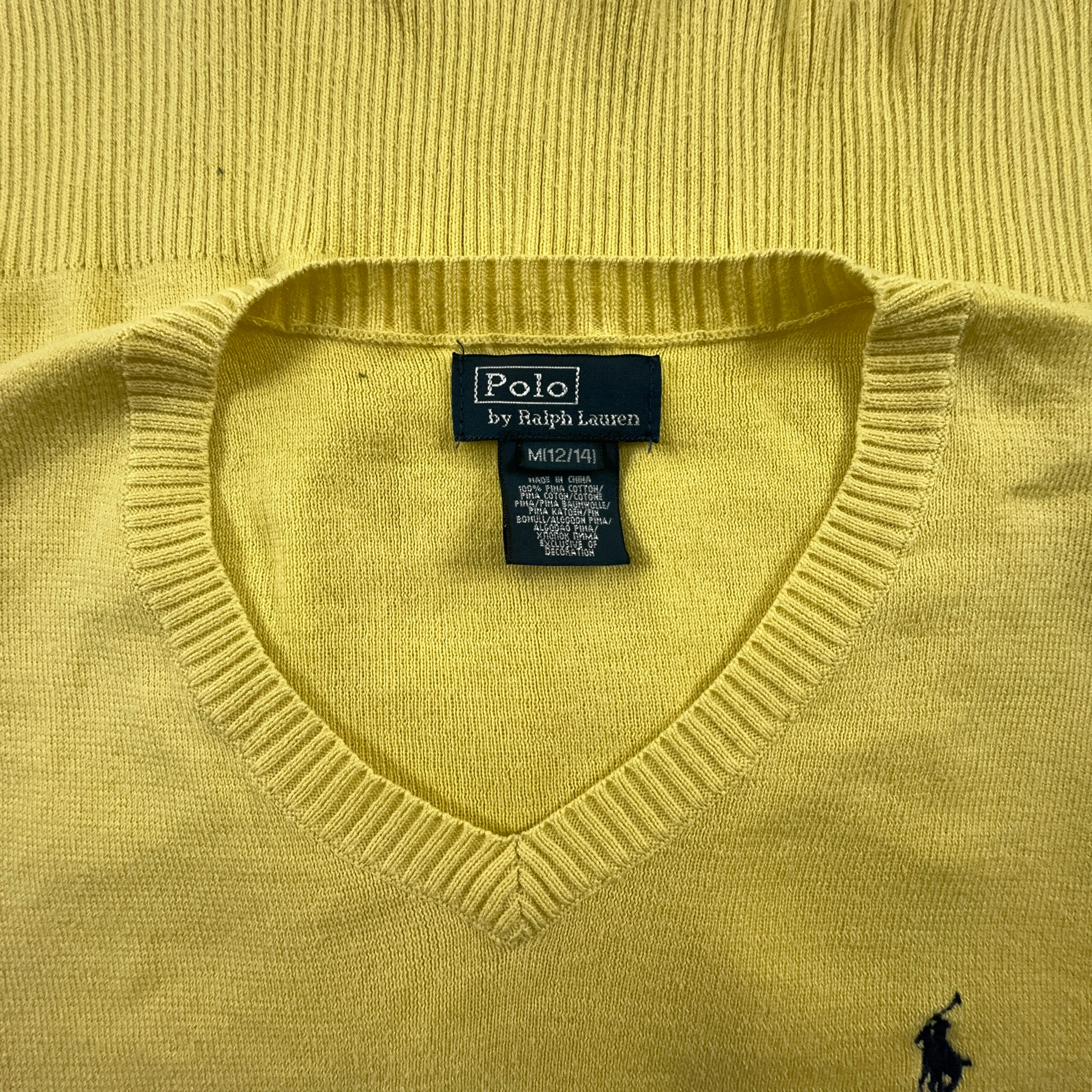 Ralph Lauren Yellow V-Neck Sweater 100% Cotton - Size XS Men