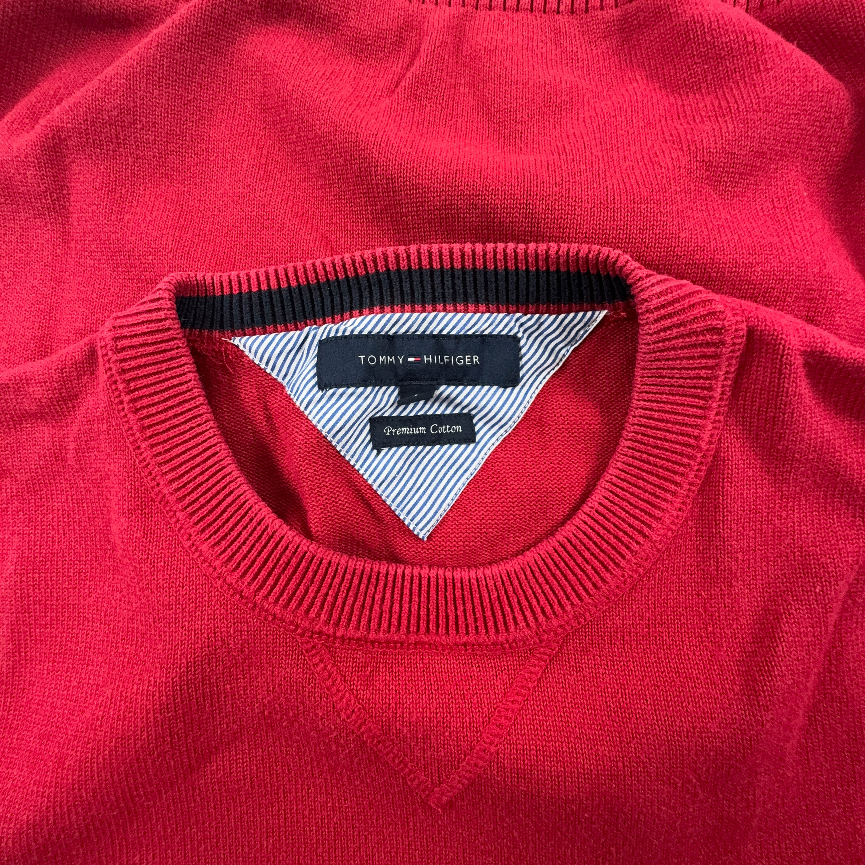 Tommy Hilfiger Red Crewneck Sweater 100% Cotton - Size M/L Men