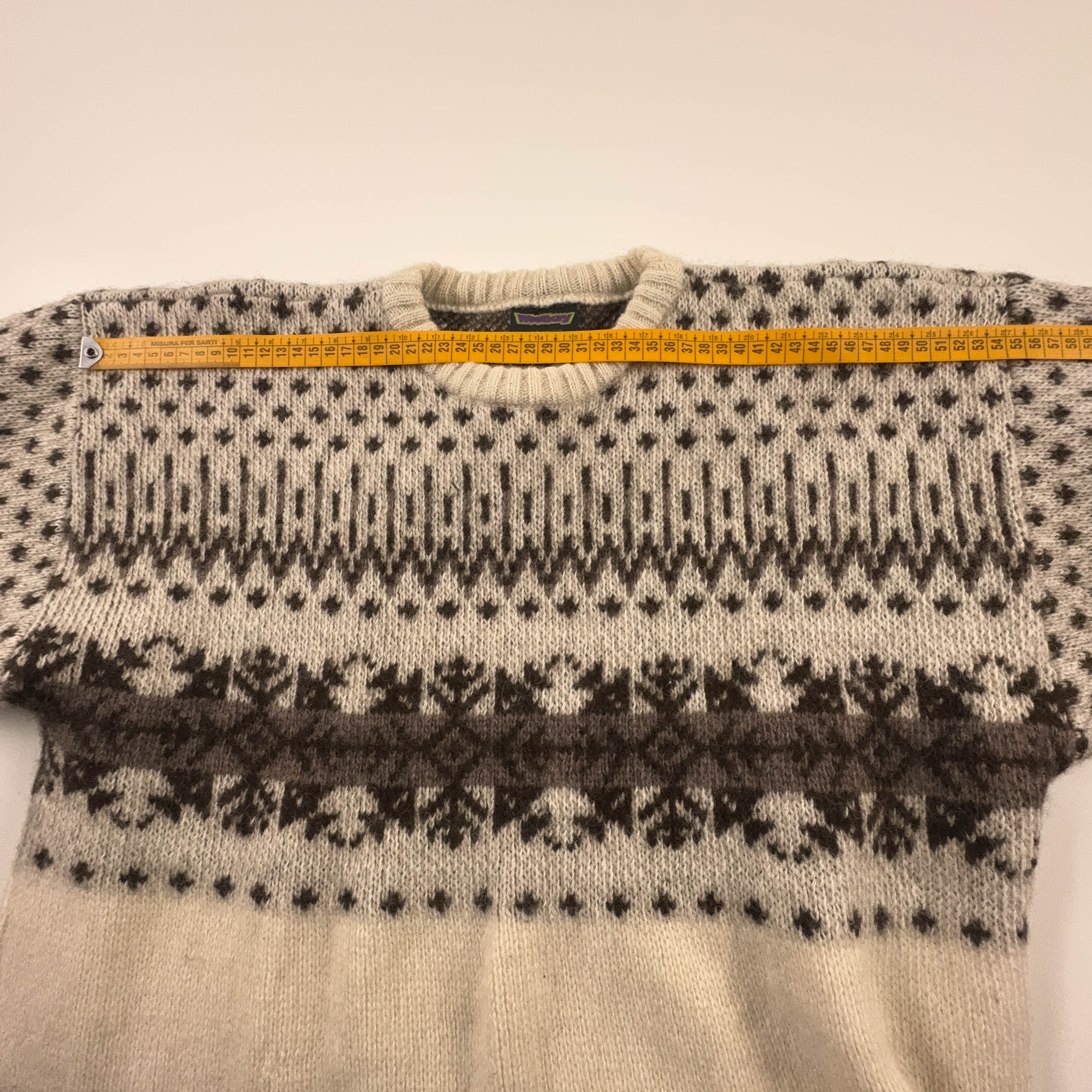 Maglione Vintage crema e marrone 70% lana anni 80 90 - Taglia M 48/50 uomo