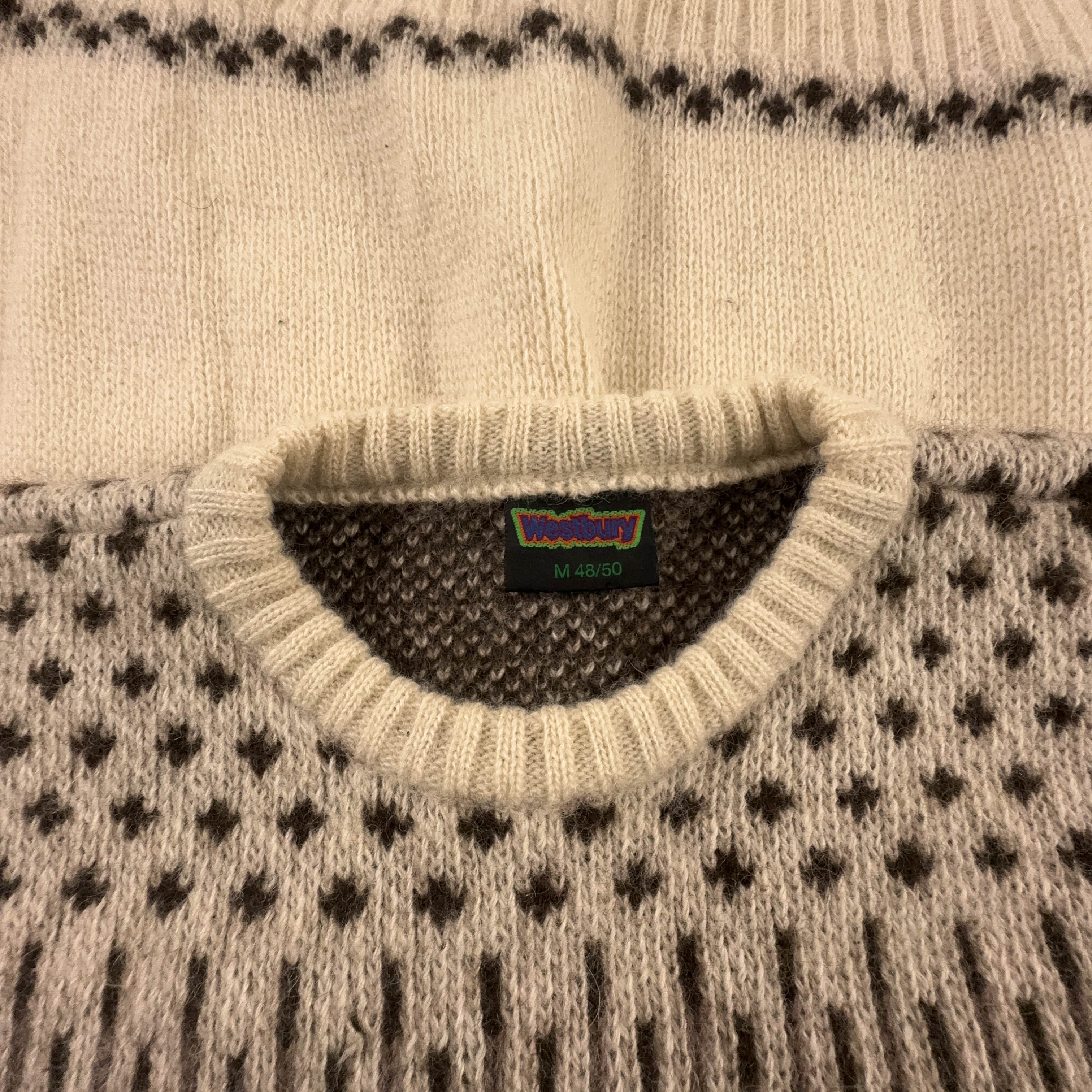 Maglione Vintage crema e marrone 70% lana anni 80 90 - Taglia M 48/50 uomo